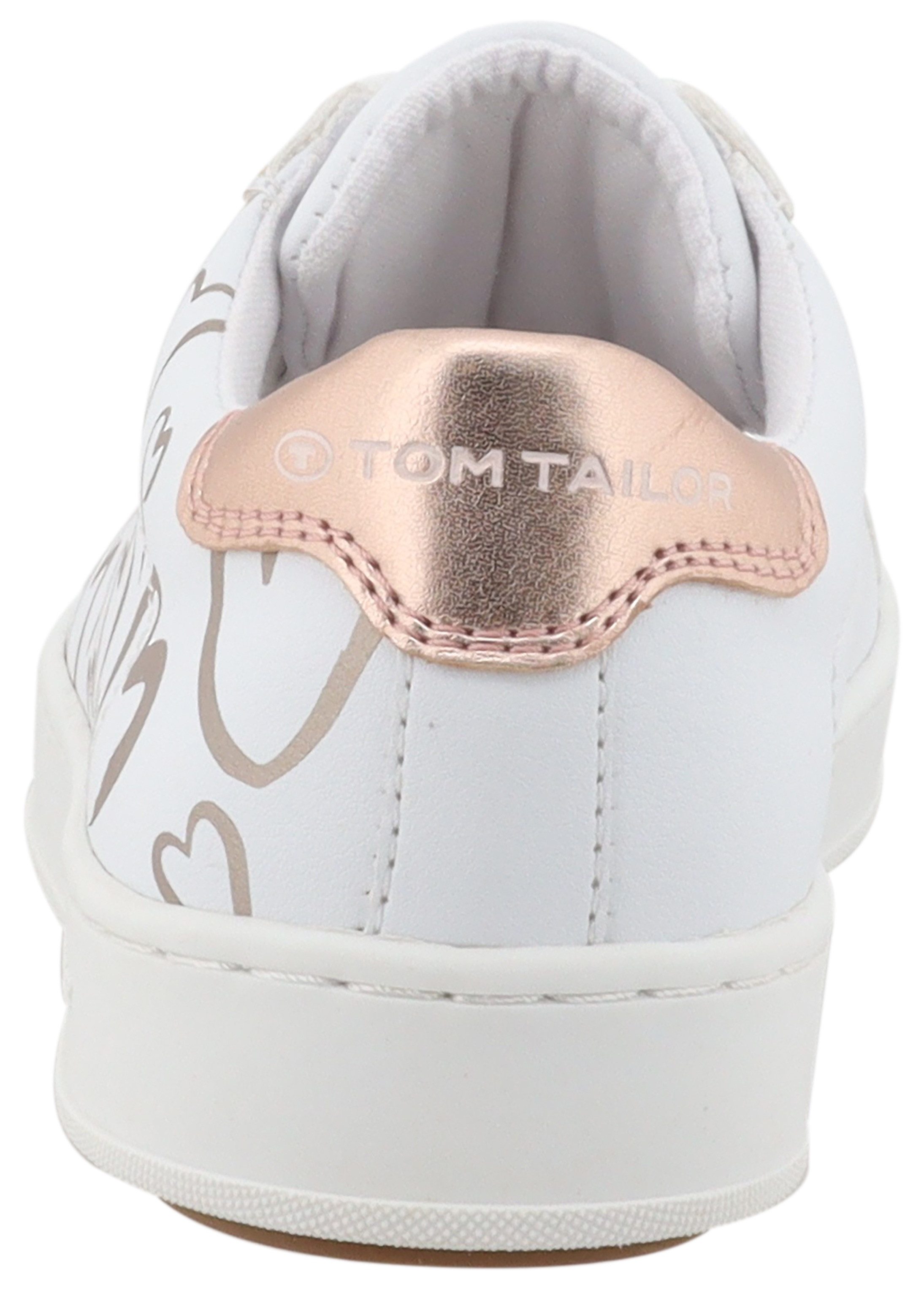 Tom Tailor Plateausneakers , vrijetijdsschoen, lage schoen, veterschoen met schattige hartjesprint
