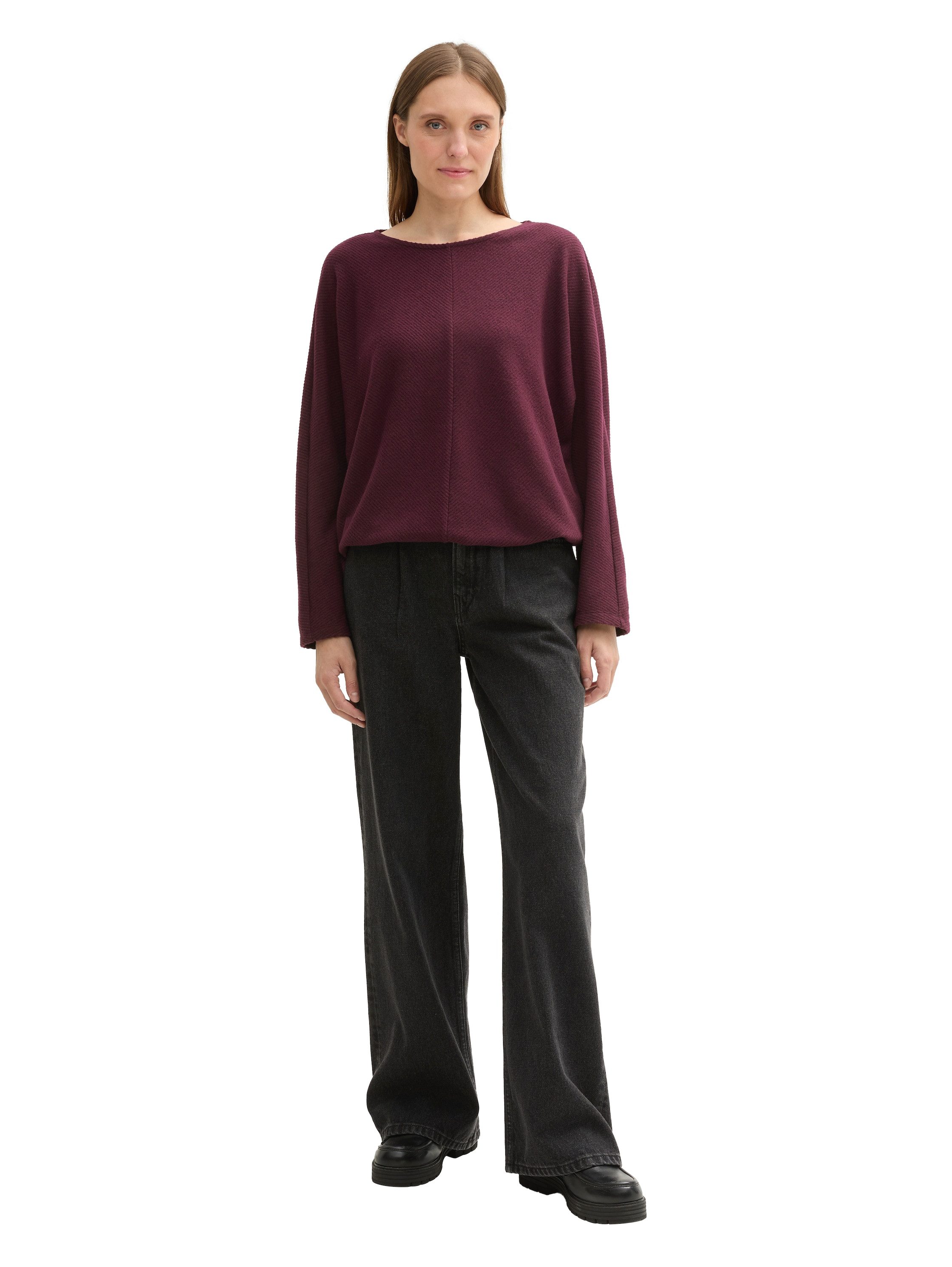 Tom Tailor Shirt met vleermuismouwen met ronde halslijn en structuur-look