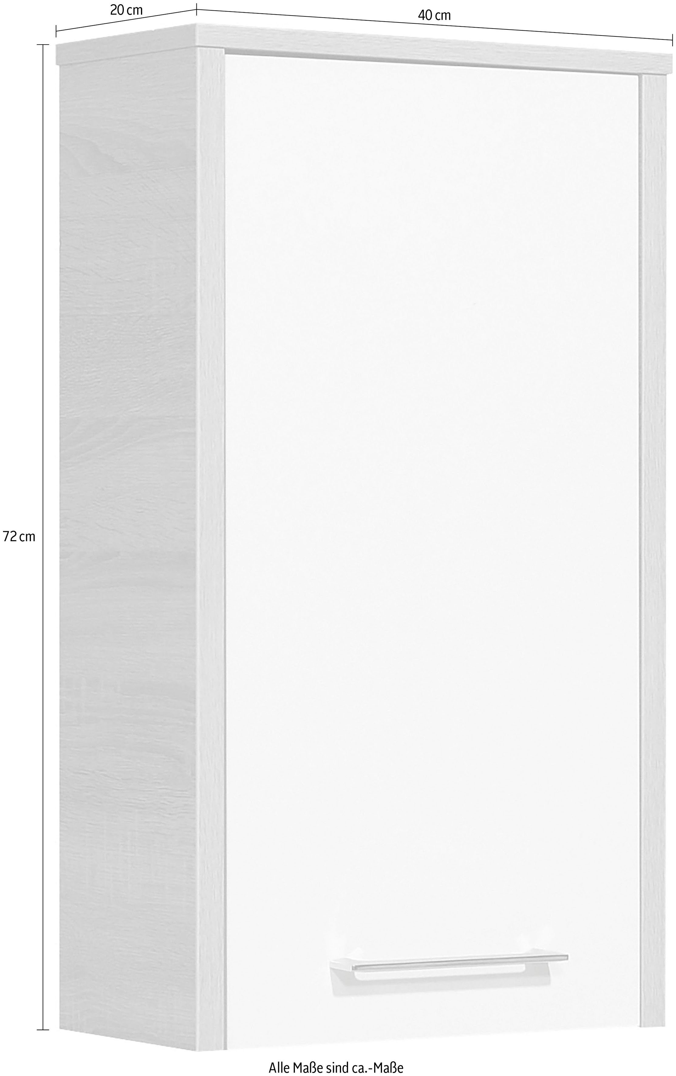 Saphir Hangend kastje Quickset 382 wand-badkamerkast met 1 deur en 2 planken Badkamer hangkast, 40 cm breed, incl. deurdemper, wit hoogglans