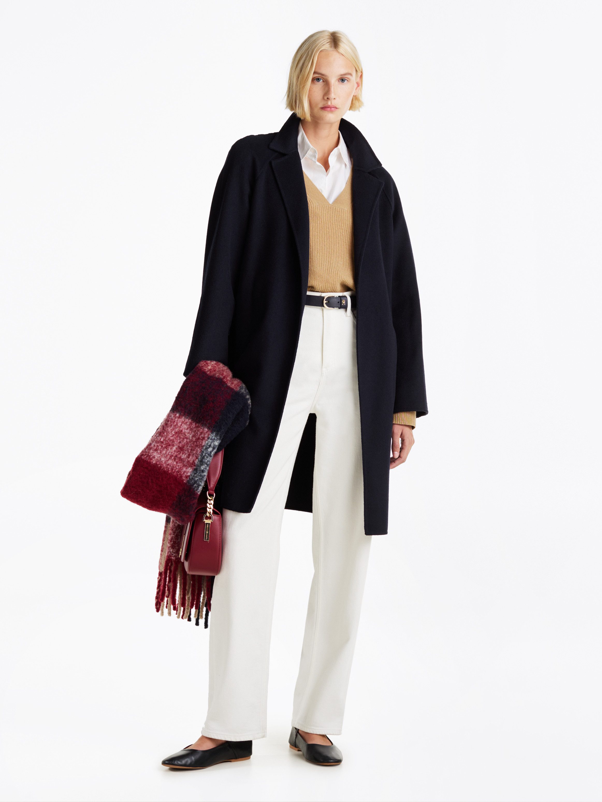 Tommy Hilfiger Korte jas REG DF WOOL BELTED COAT
