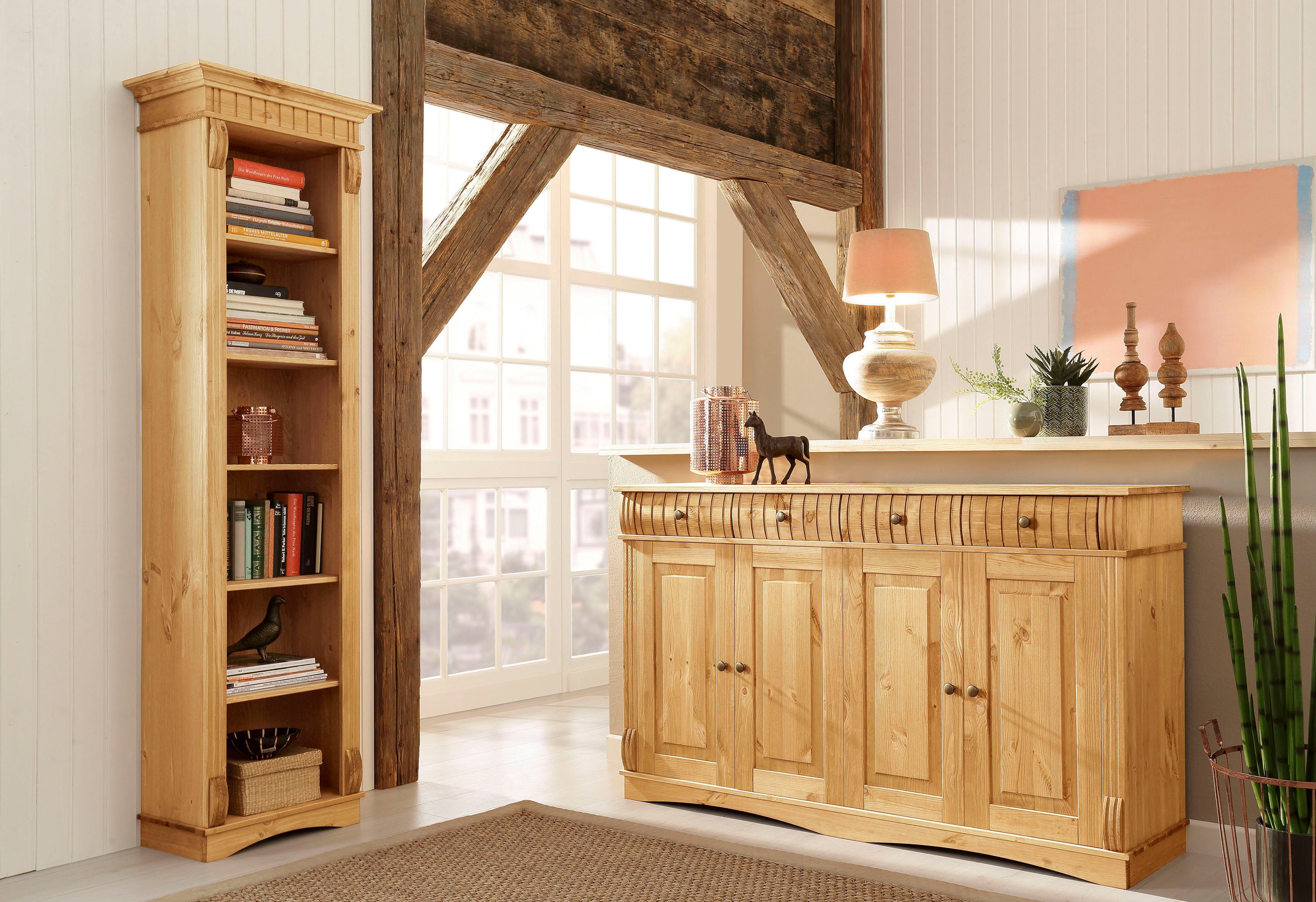 Home affaire Dressoir Teresa Commode, 4-deurs, breedte 152 cm, van massief dennenhout, FSC®