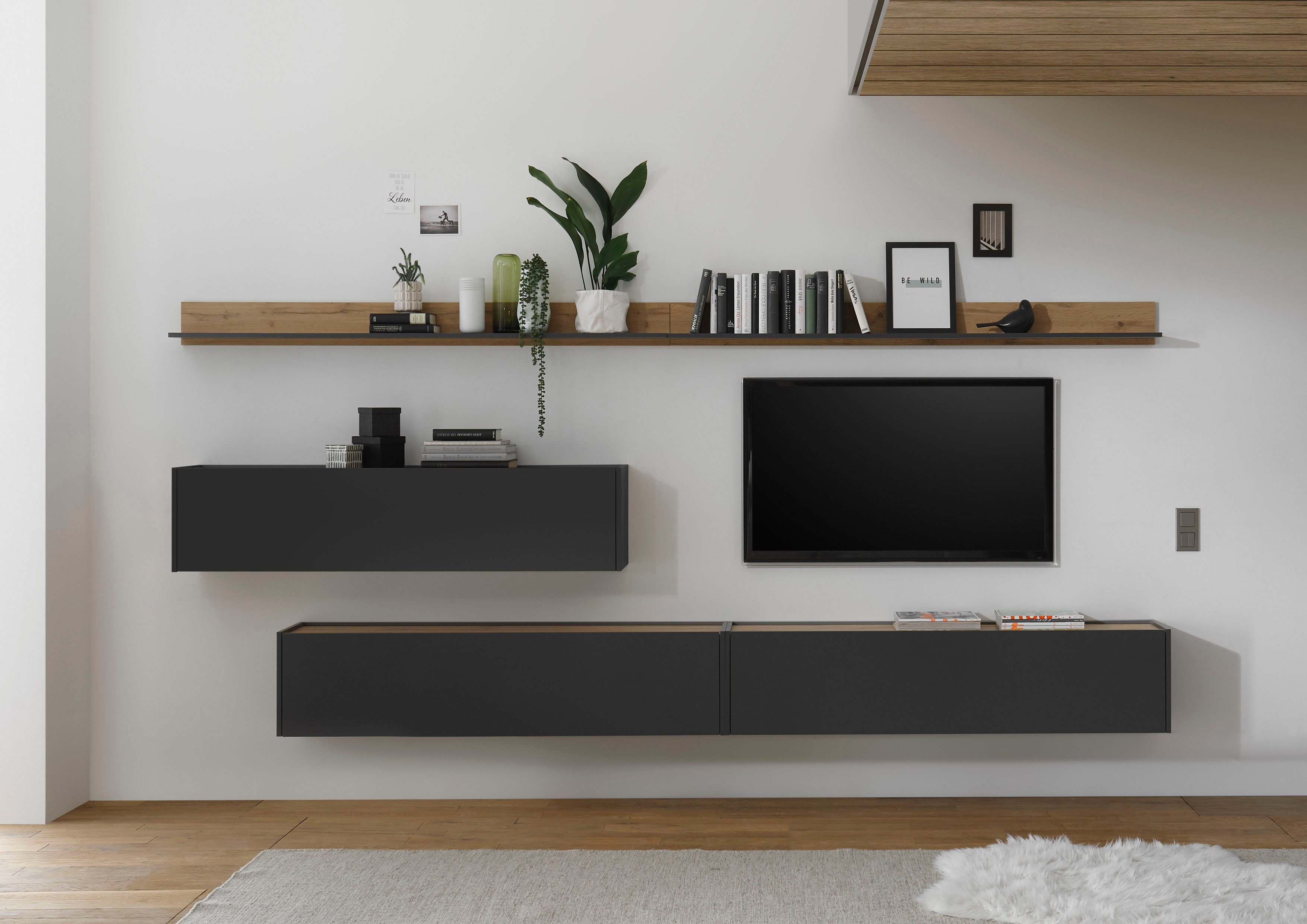 INOSIGN Wandmeubel City/Giron Breedte ca. 340 cm (set, 5-delig) tv-wandmeubels grijs
