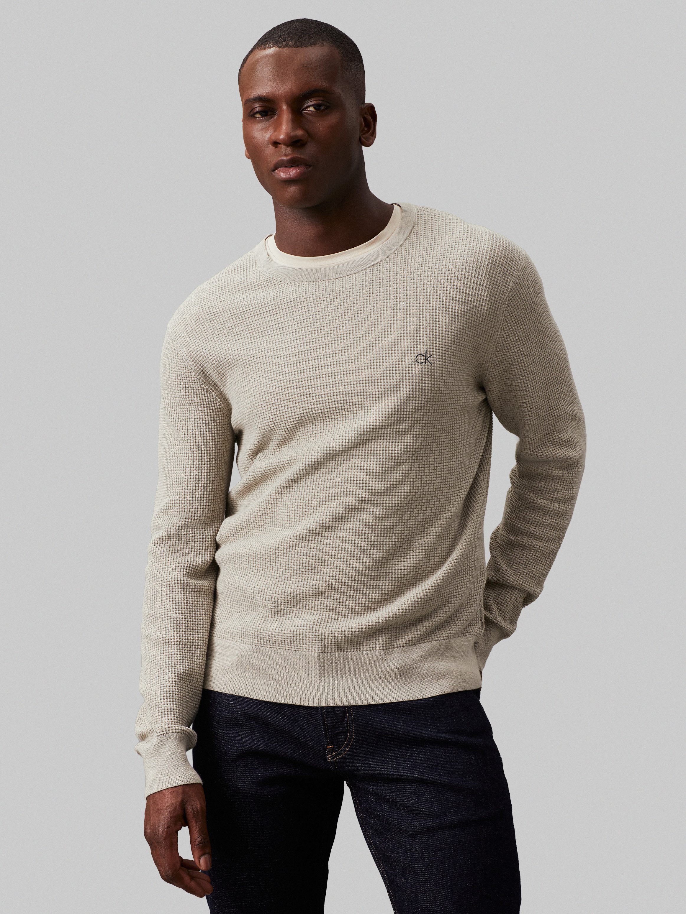 Calvin Klein Trui met ronde hals WAFFLE STRUCTURE SWEATER