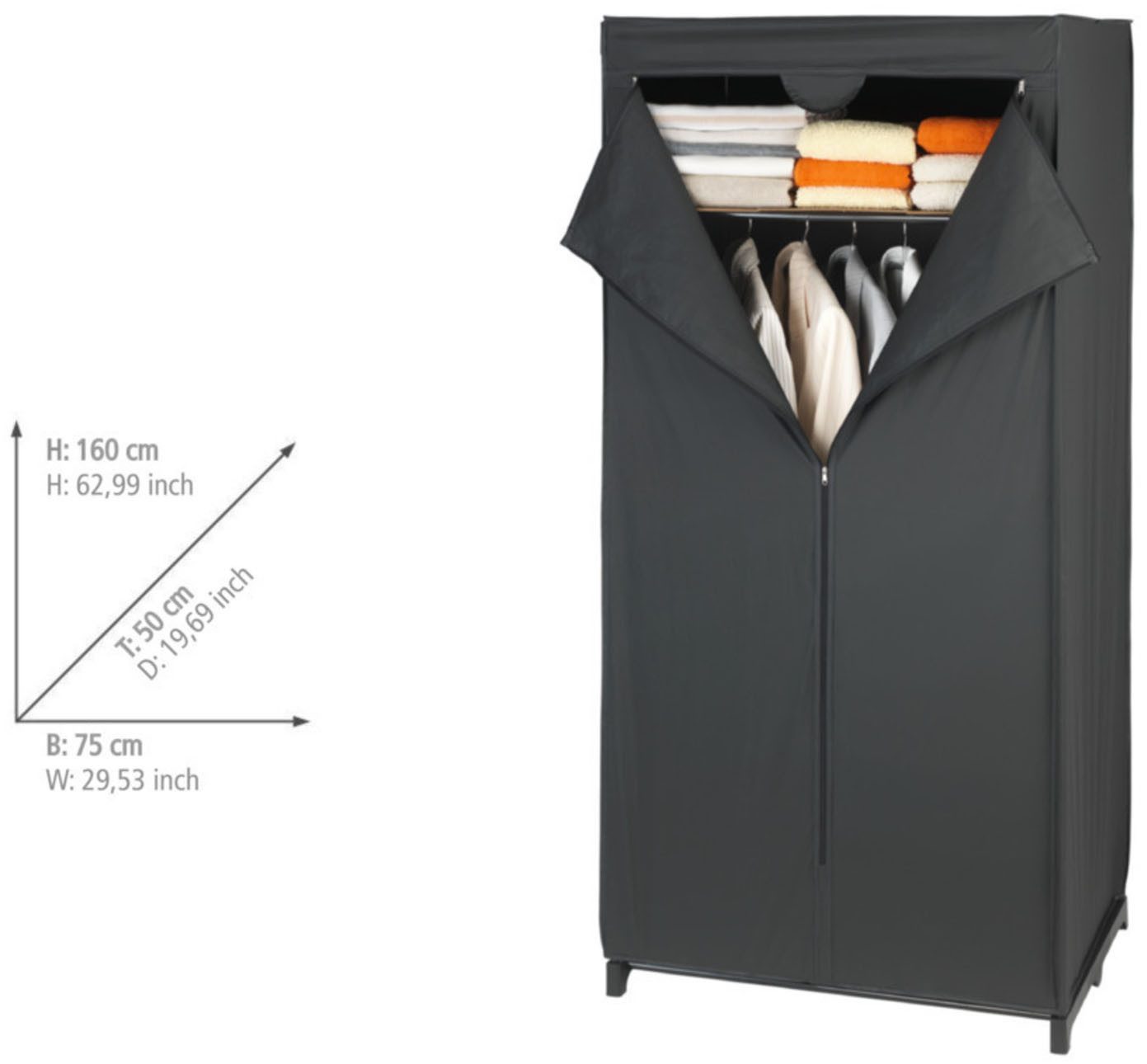 WENKO Stofkast Modell Deep Black Afmeting (b x h x d): 75 x 160 x 50 cm