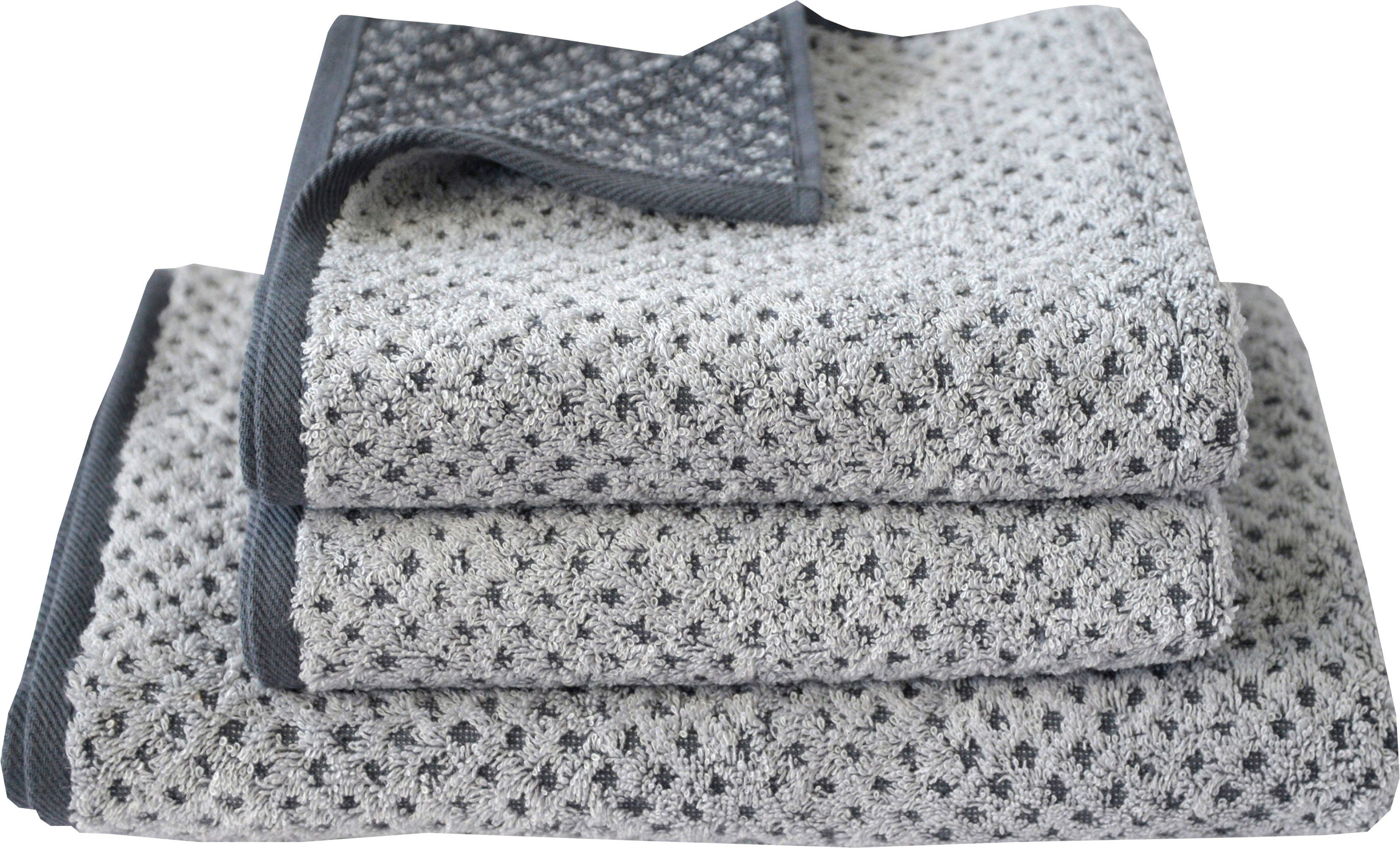 Dyckhoff Handdoekenset Golden Shades Rhombus 2 handdoeken (50x100 cm), 1 badhanddoek (70x140 cm) (3-delig) handdoeken grijs