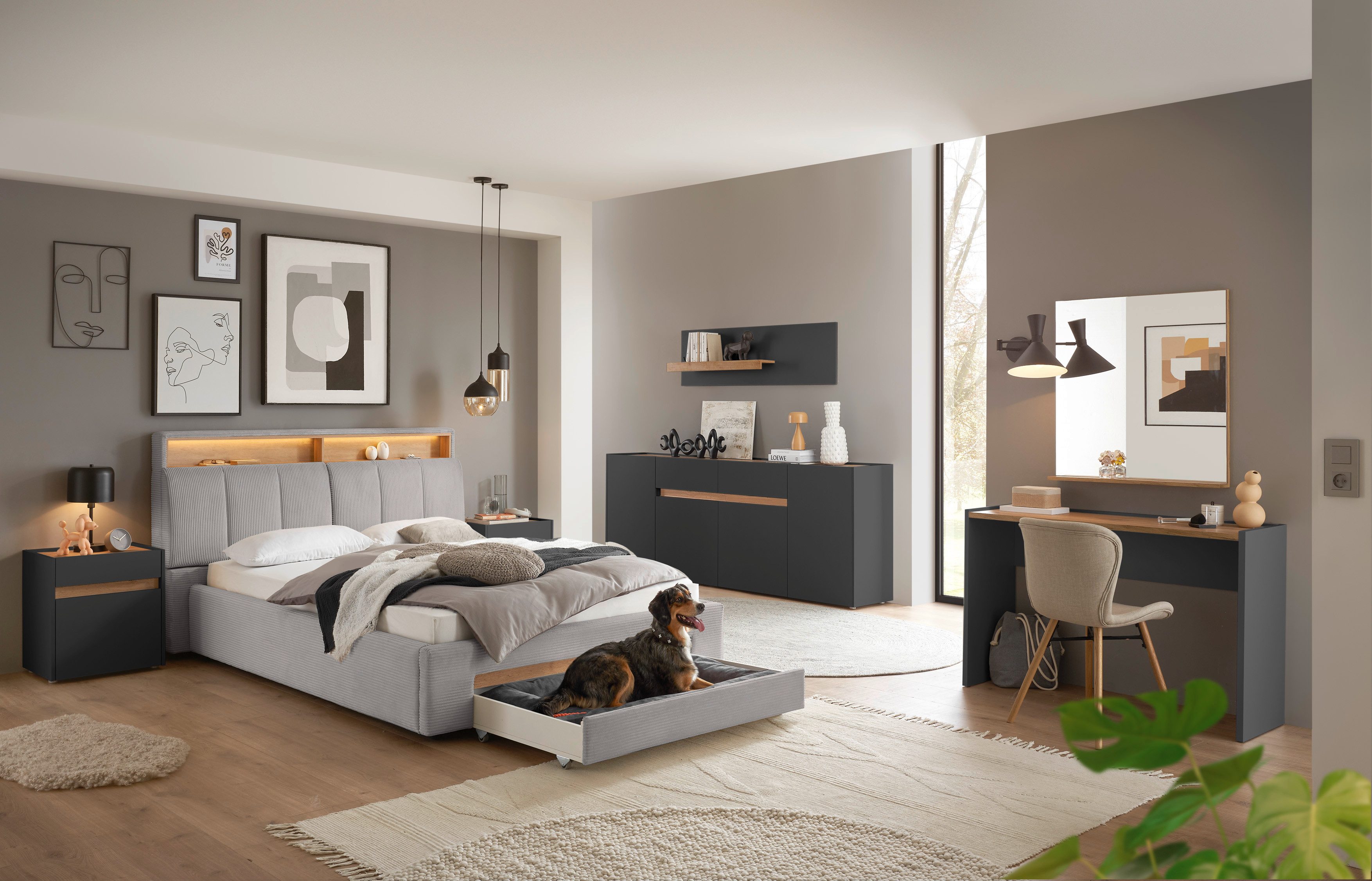 INOSIGN Gestoffeerd bed CiTY/GiRON,, gepolsterd opbergbed, met LED-verlichting Bedkisten met hondenbed of als opbergruimte, opklapbare hoofdeinden