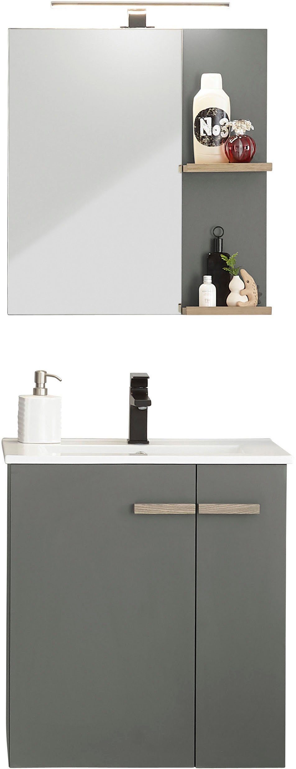 Places of Style Badkamerserie Solid Breedte 60 cm, wastafelonderkast met inbouw-wasbak, spiegel, opbouwarmatuur (2-delig)