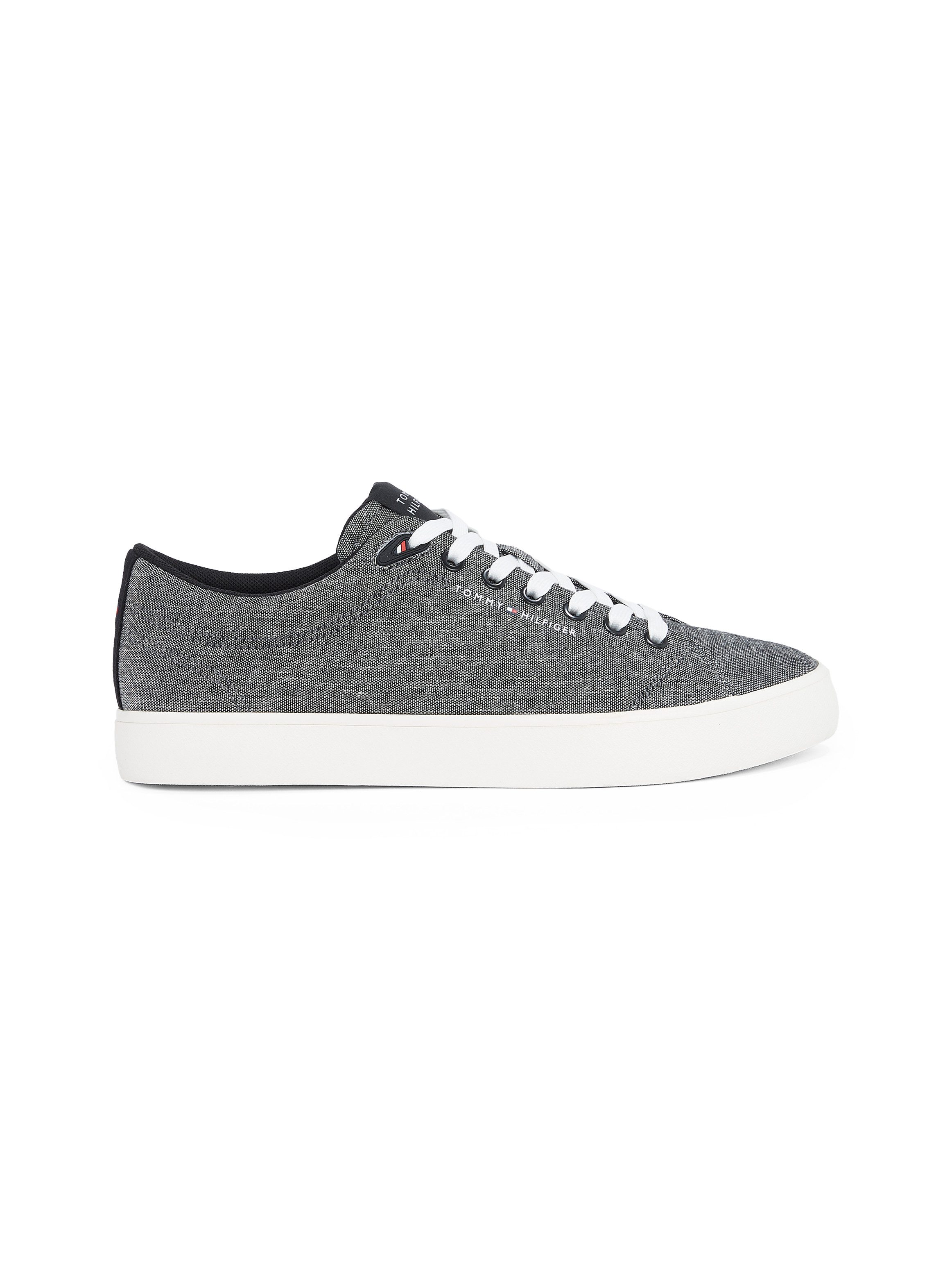 Tommy Hilfiger Plateausneakers TH HI VULC LOW CORE CHAMBRAY , vrijetijdsschoen, lage schoen, veterschoen in gemêleerde look