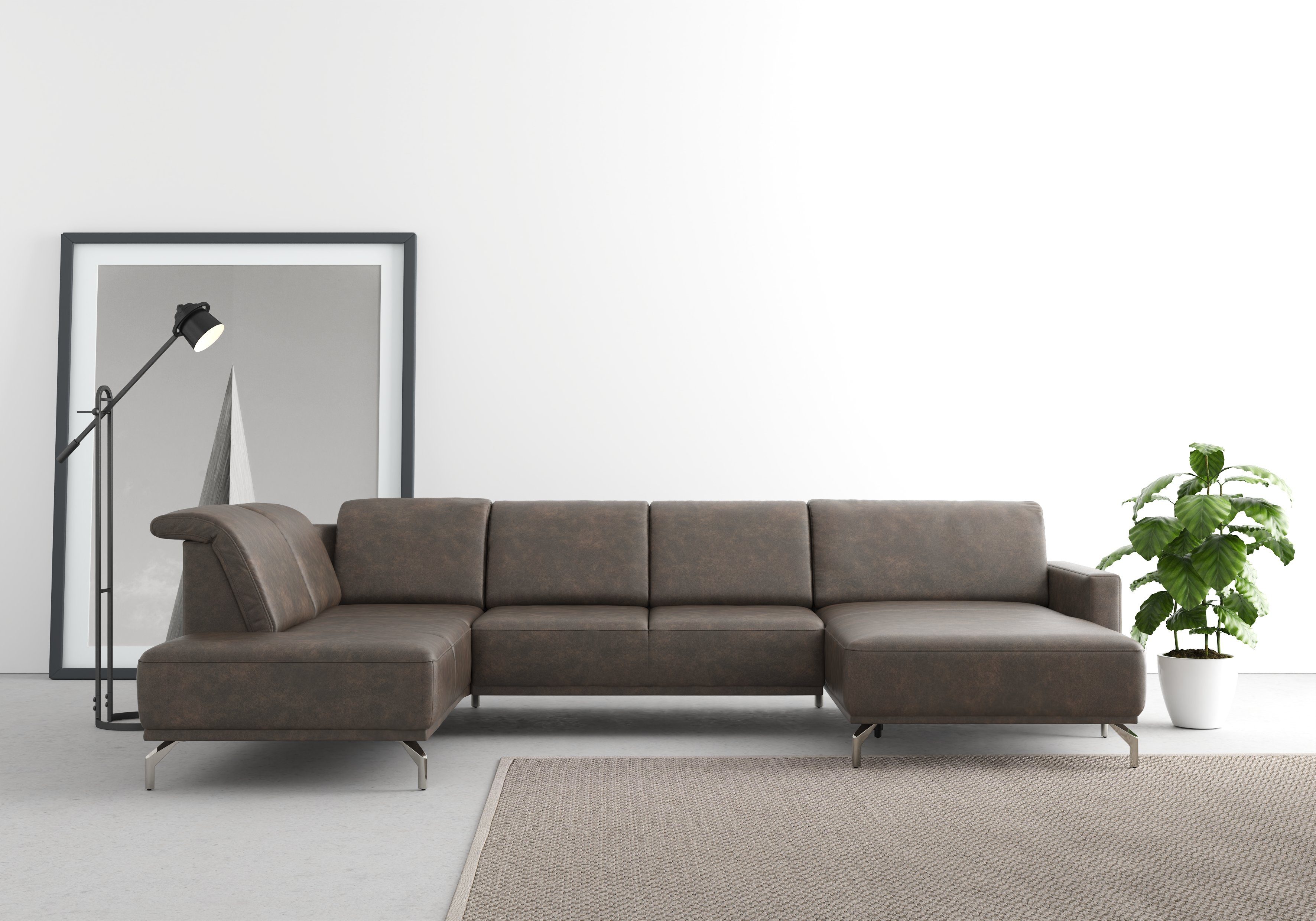 sit&more Zithoek Bailando U-vorm naar keuze met verstelbare hoofdsteun en uittrekzitting, motorisch bruin, zithoeken, 337 cm