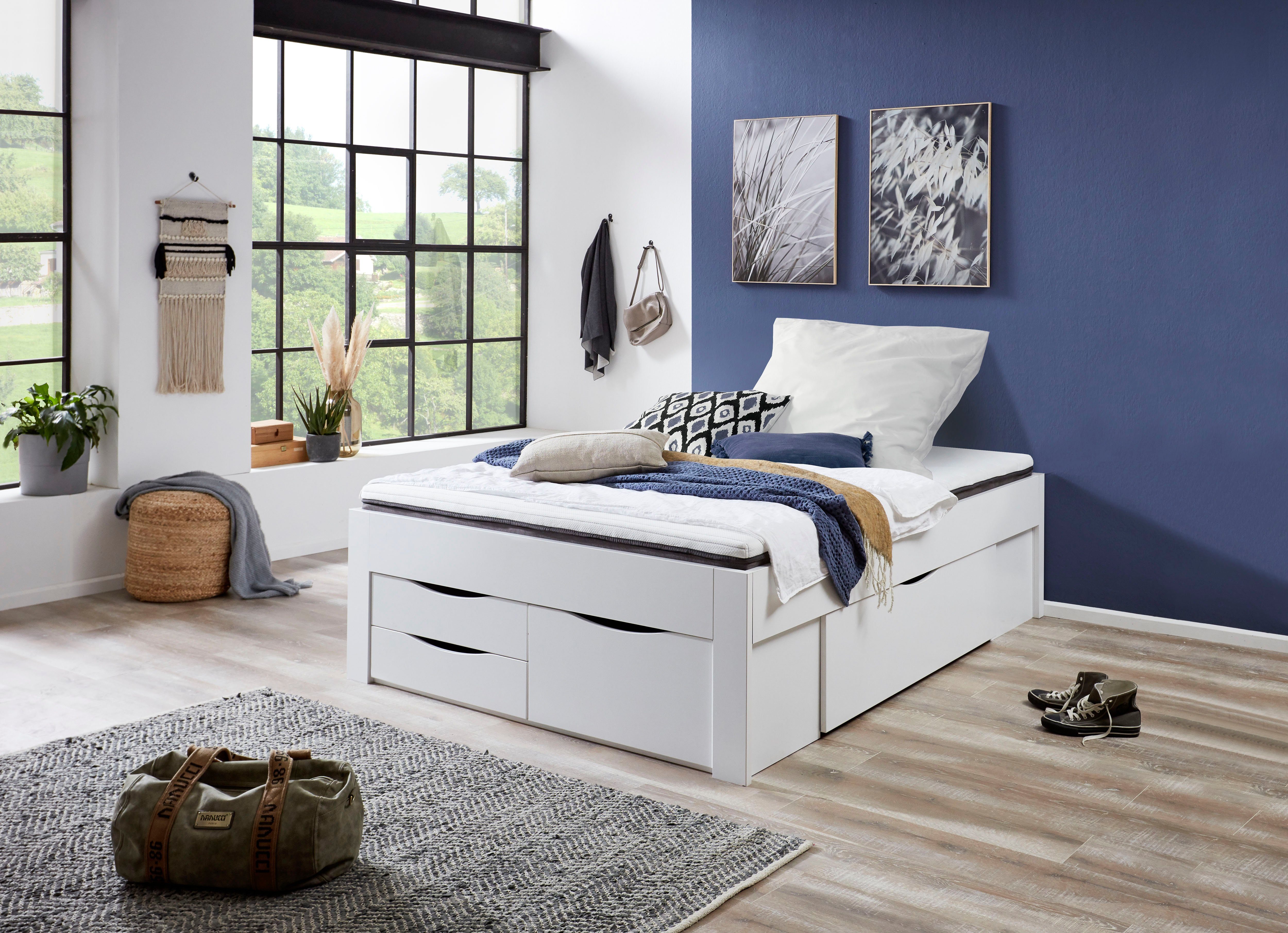 Relita Ledikant met bergruimte met laden en matras, 2 breedten, 2 decorkleuren melamine