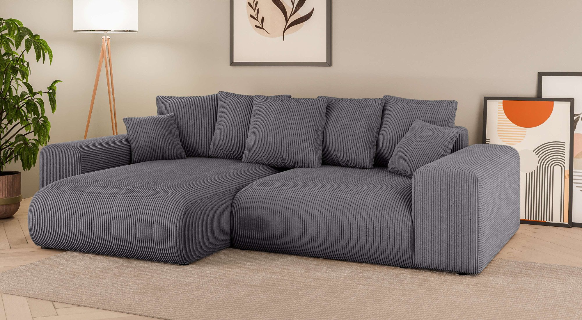 Home affaire Hoekbank LAKESIDE met bedfunctie en bedlade, B/D/H 257/166/84 cm L-vorm, recamiere aan beide zijden monteerbaar, golfondersteuning