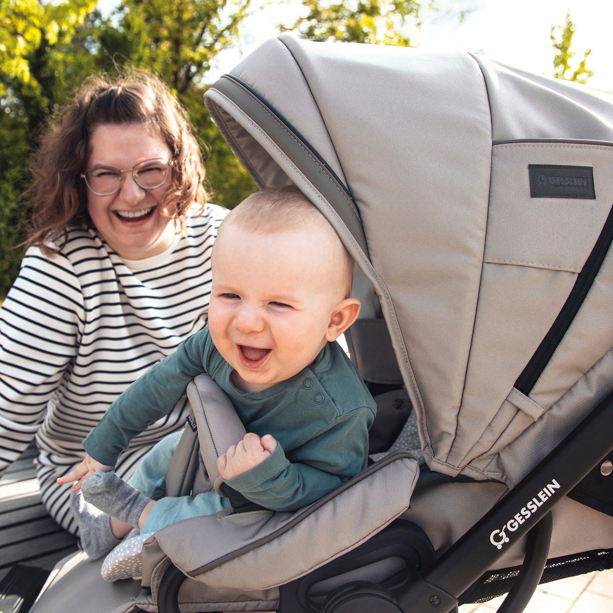 Gesslein Combi-kinderwagen FX4 Soft+ met opzetstuk Classic zwart/zwart, steengrijs