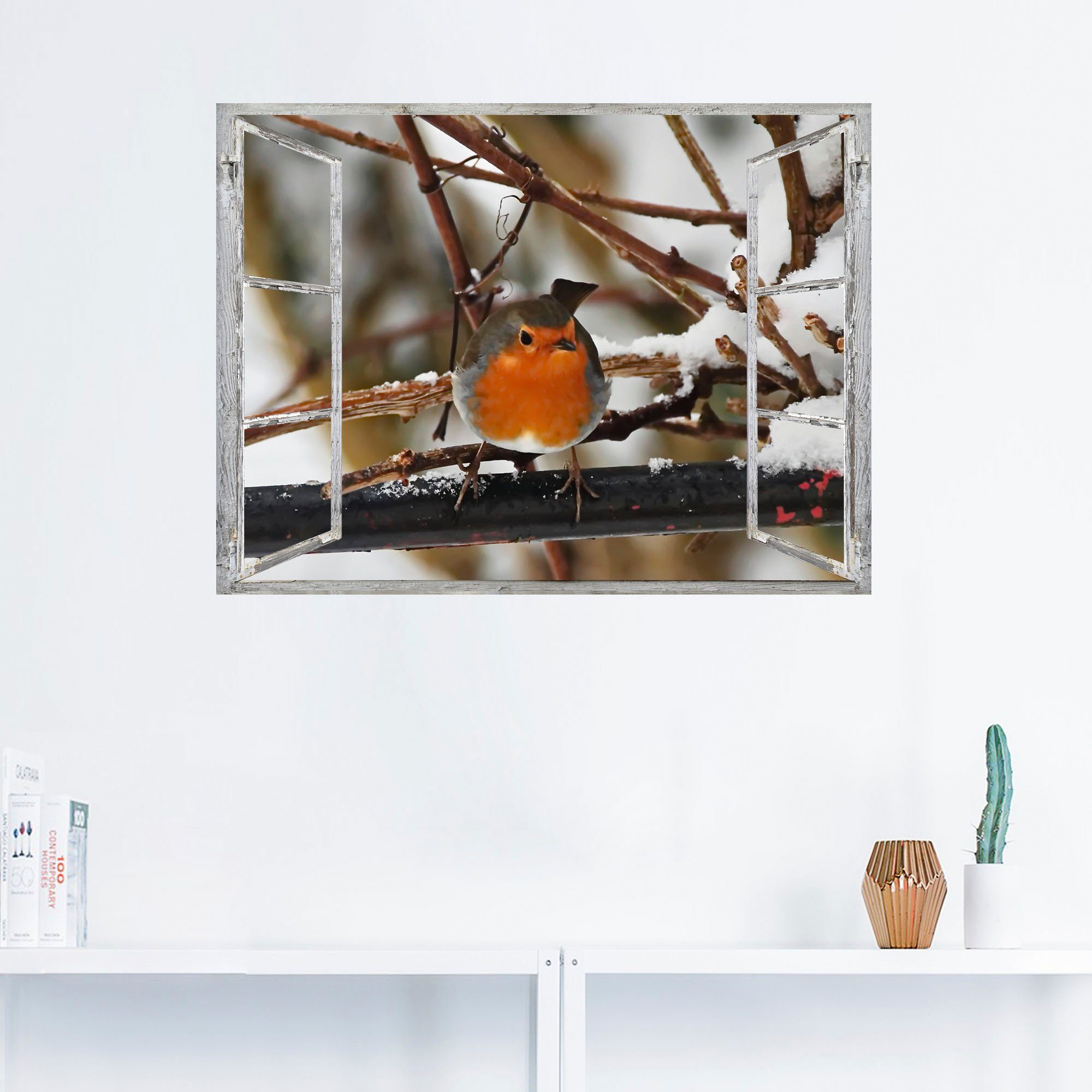 Artland Artprint Vensterbeeld - roodborst als poster, muursticker in verschillende maten
