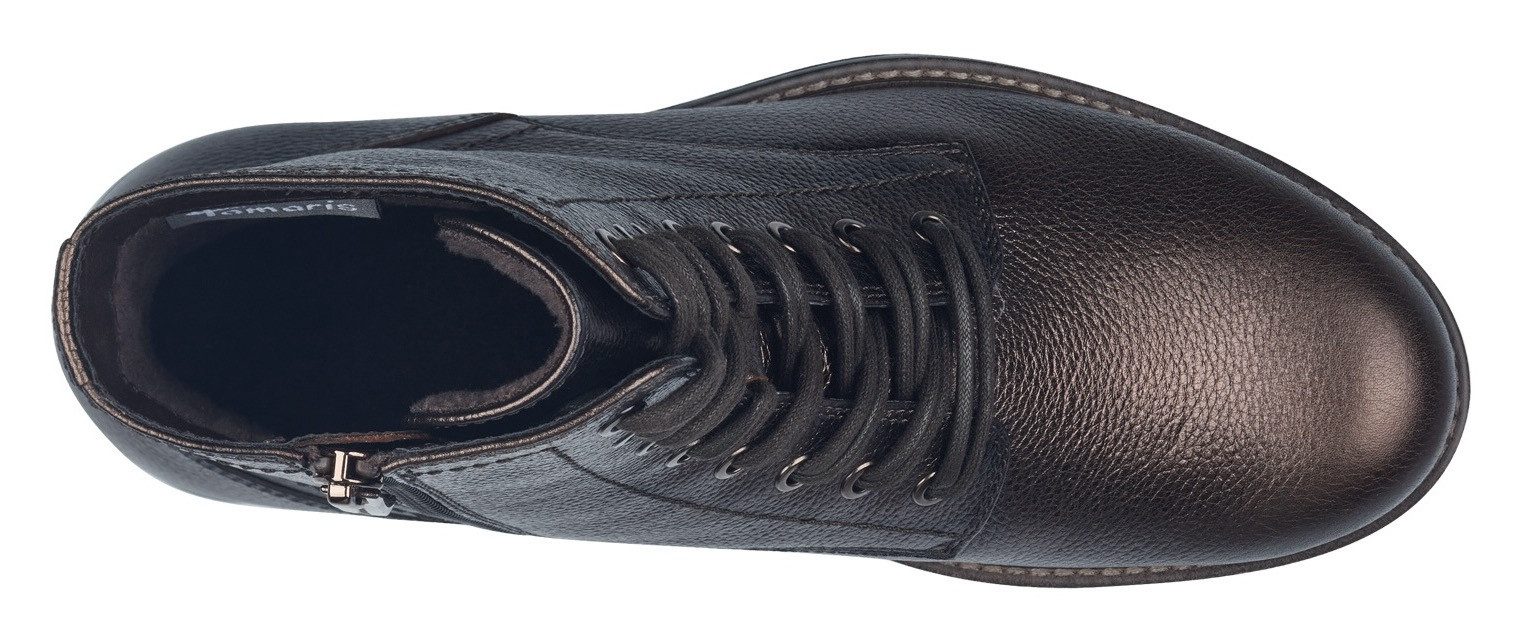 Tamaris Veterlaarsjes blokhak, veterschoenen, business schoenen in glanzende metallic look