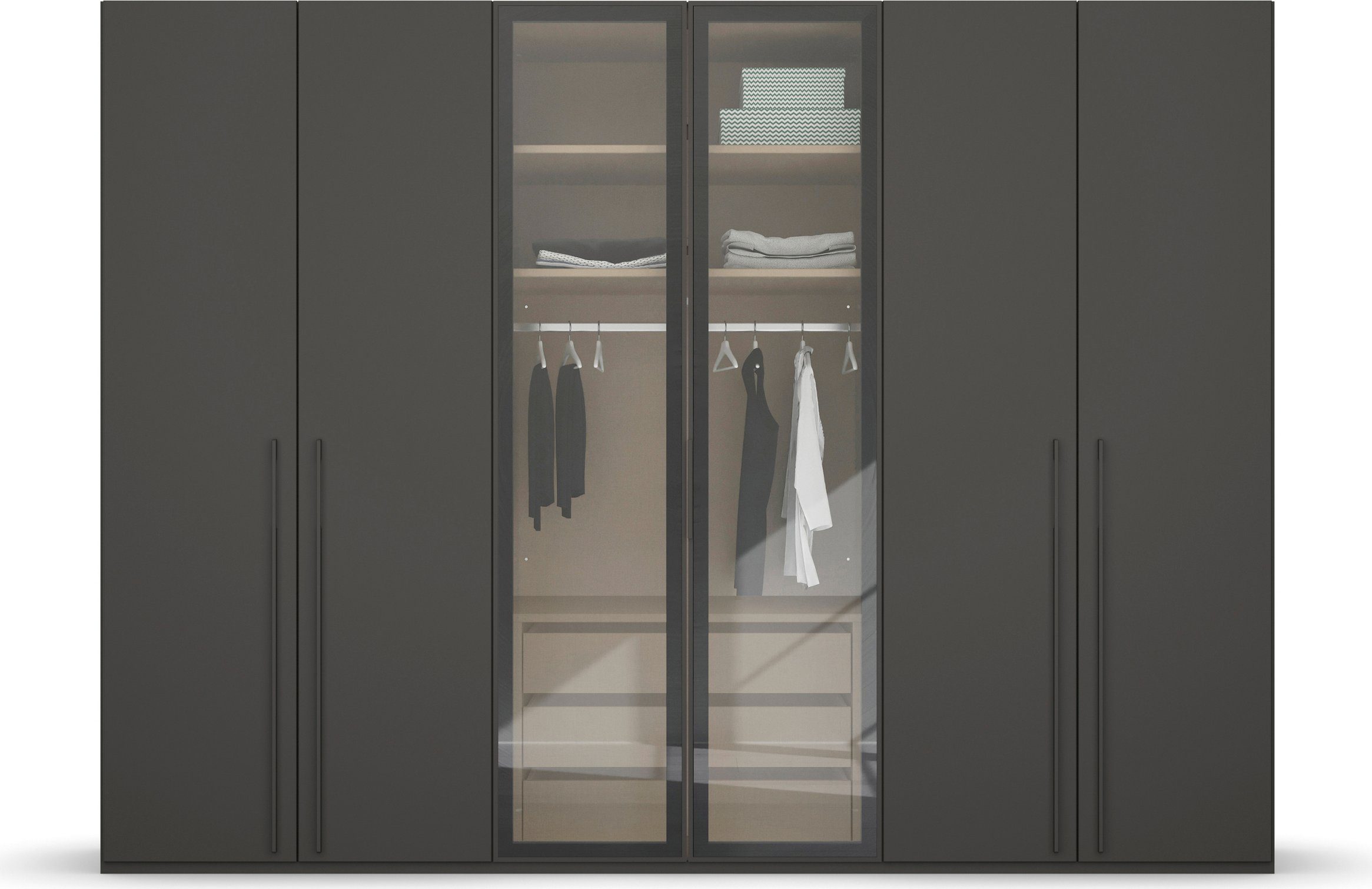 rauch Draaideurkast Kledingkast kast garderobe SKAT SHINE met hoogwaardige, transparant grijs glas inclusief uitgebreid toebehoren made in germany