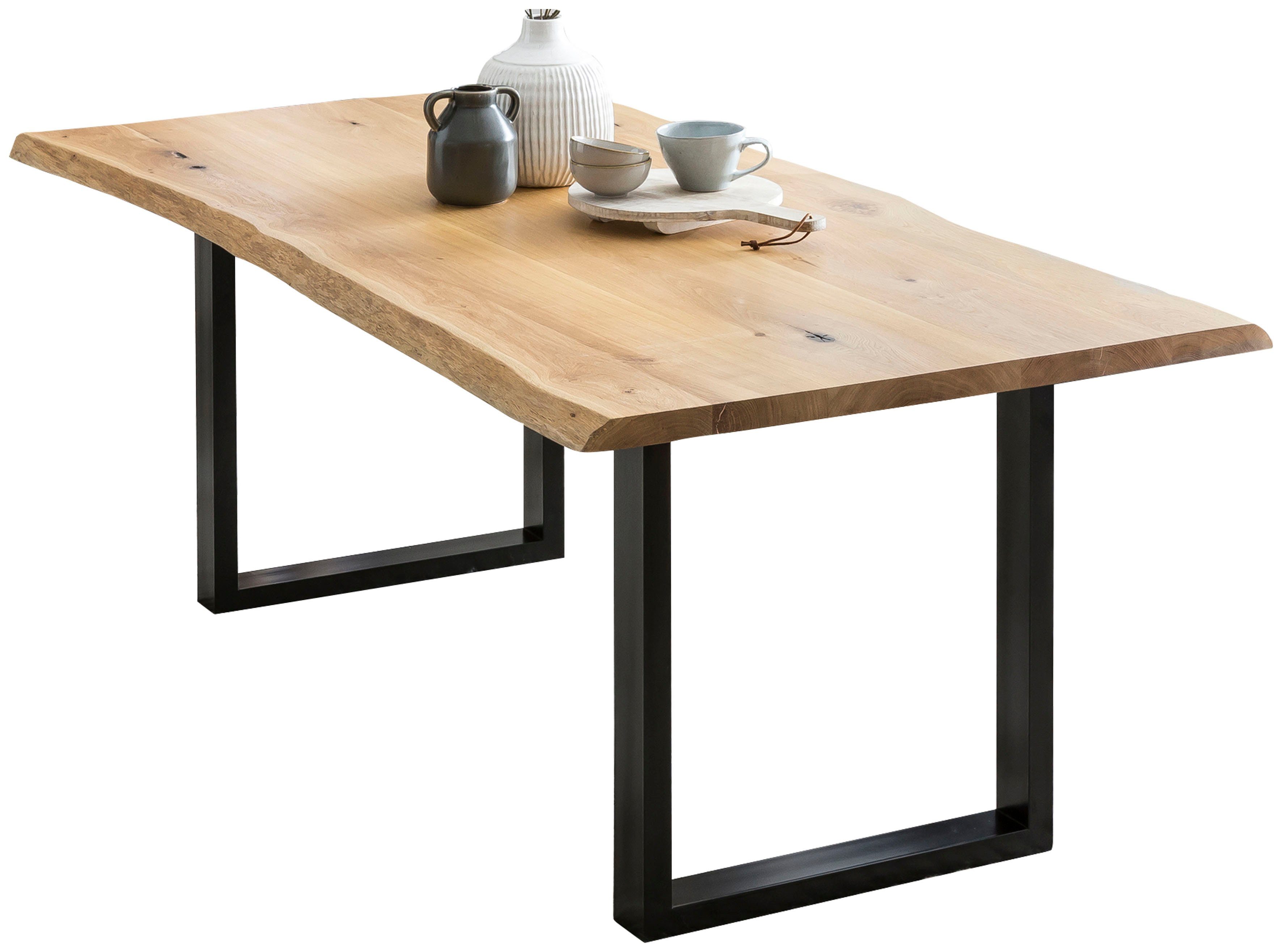 SalesFever Eettafel 40 mm tafelblad van eiken met uv-lak gelakt eettafels maat 240 cm x 75 cm x 100 cm beige