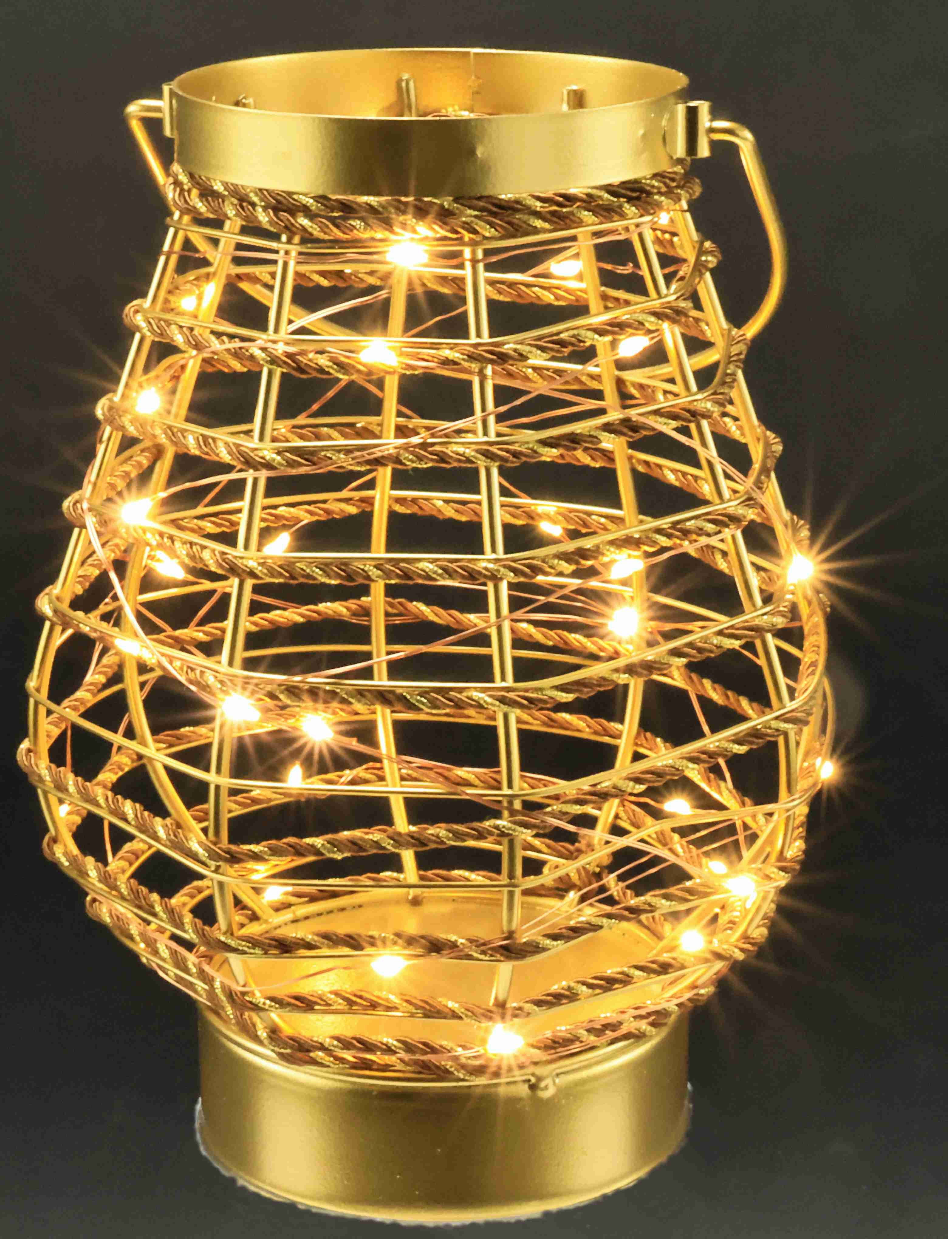 I.GE.A. Windlicht LED-lantaarn van metaal met koord Windlicht kaarsenlantaarn goudkleur tafeldecoratie lichtsnoer