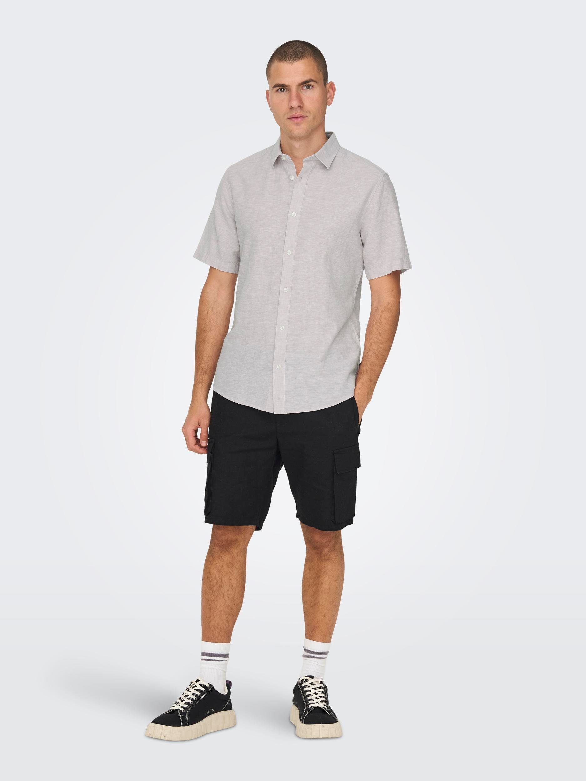 ONLY & SONS Overhemd met korte mouwen ONSCAIDEN SS SOLID LINEN SHIRT NOOS