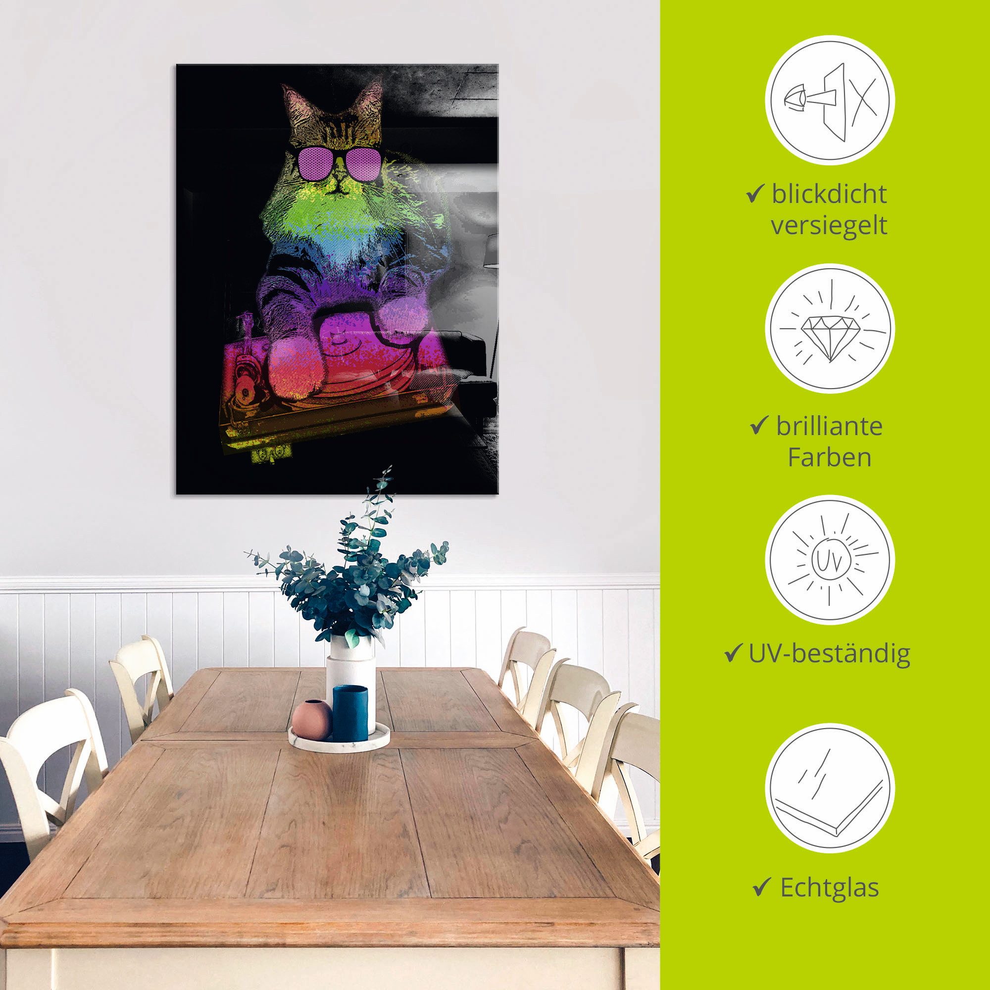 Artland Print op glas Grappige dj kat party muziek