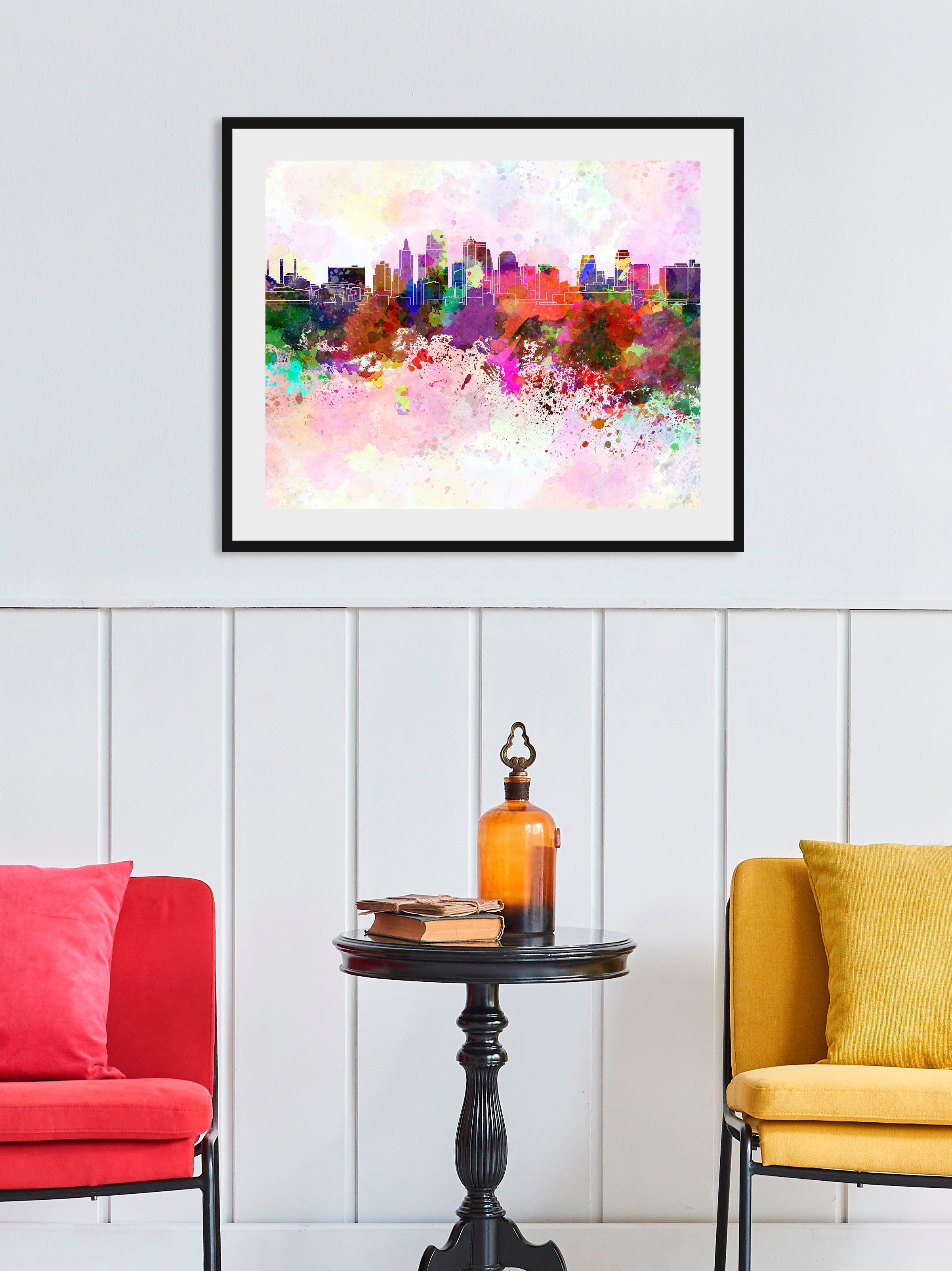 queence Wanddecoratie City Color Splash HD premium posterdruk incl. houten lijst (1 stuk) schilderijen maat 50 cm x 40 cm multicolor