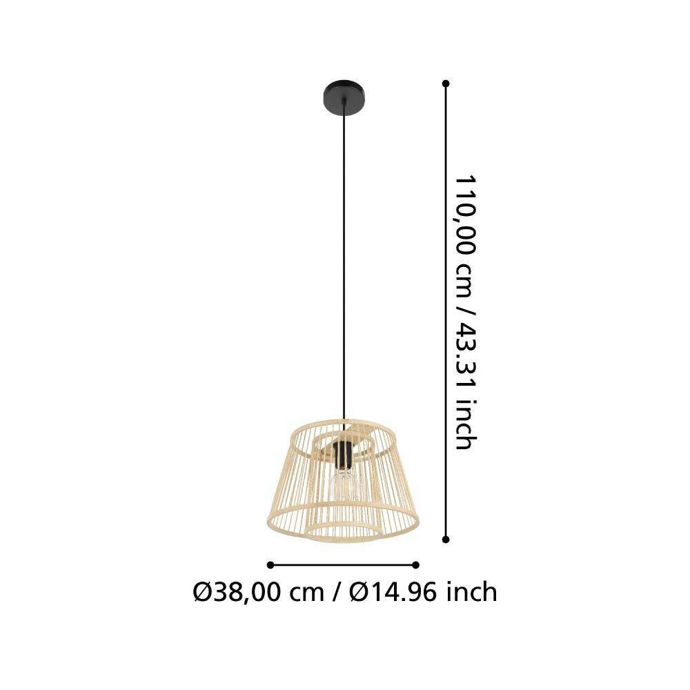 EGLO Hanglamp HYKEHAM Houten eettafellamp, bamboe in natuur, hanglamp met E27 fitting (1 stuk)