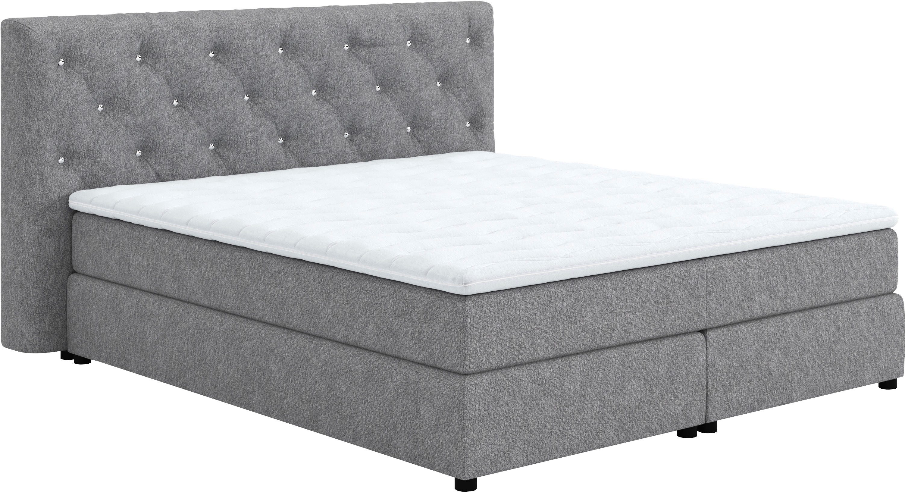 COTTA Boxspring Castlerock met strass-steentjes in het hoofdeinde, incl. topper boxsprings grijs