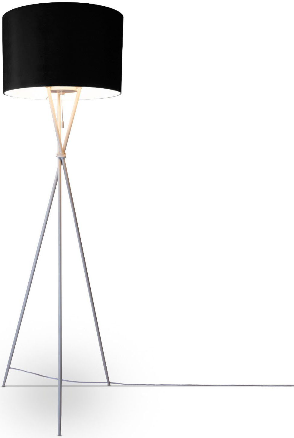 Paco Home Staande lamp Kate uni kleur Woonkamer driepoot vloerlamp velours hoogte 177,5cm filigraan E27
