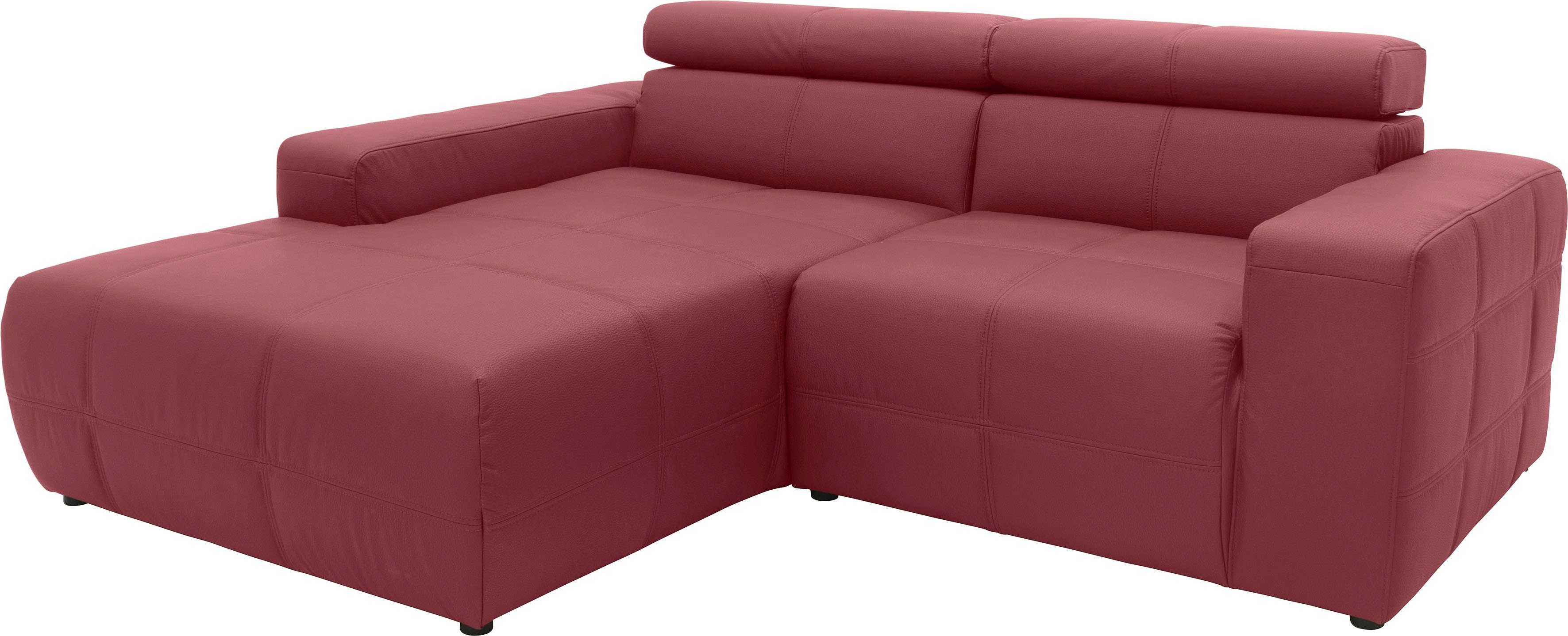 DOMO collection Hoekbank Brandon kleine versie BxDxH: 214x100x80 cm Met verstelbare hoofdsteun, ook in leer en cord, L-model