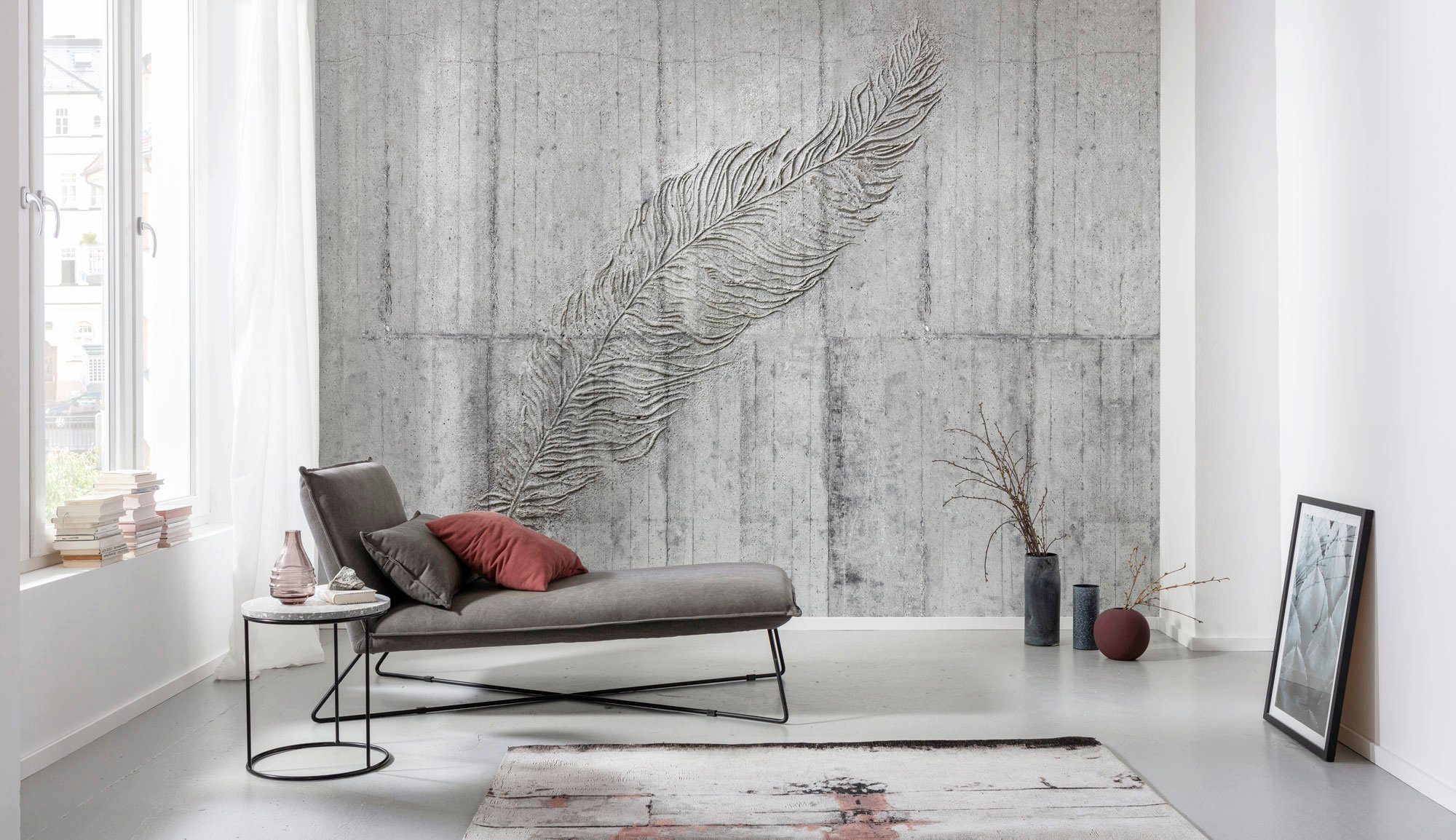 Komar Vliesbehang Digitale print vlies - Concrete Feather - Afmeting 350 x 250 cm
