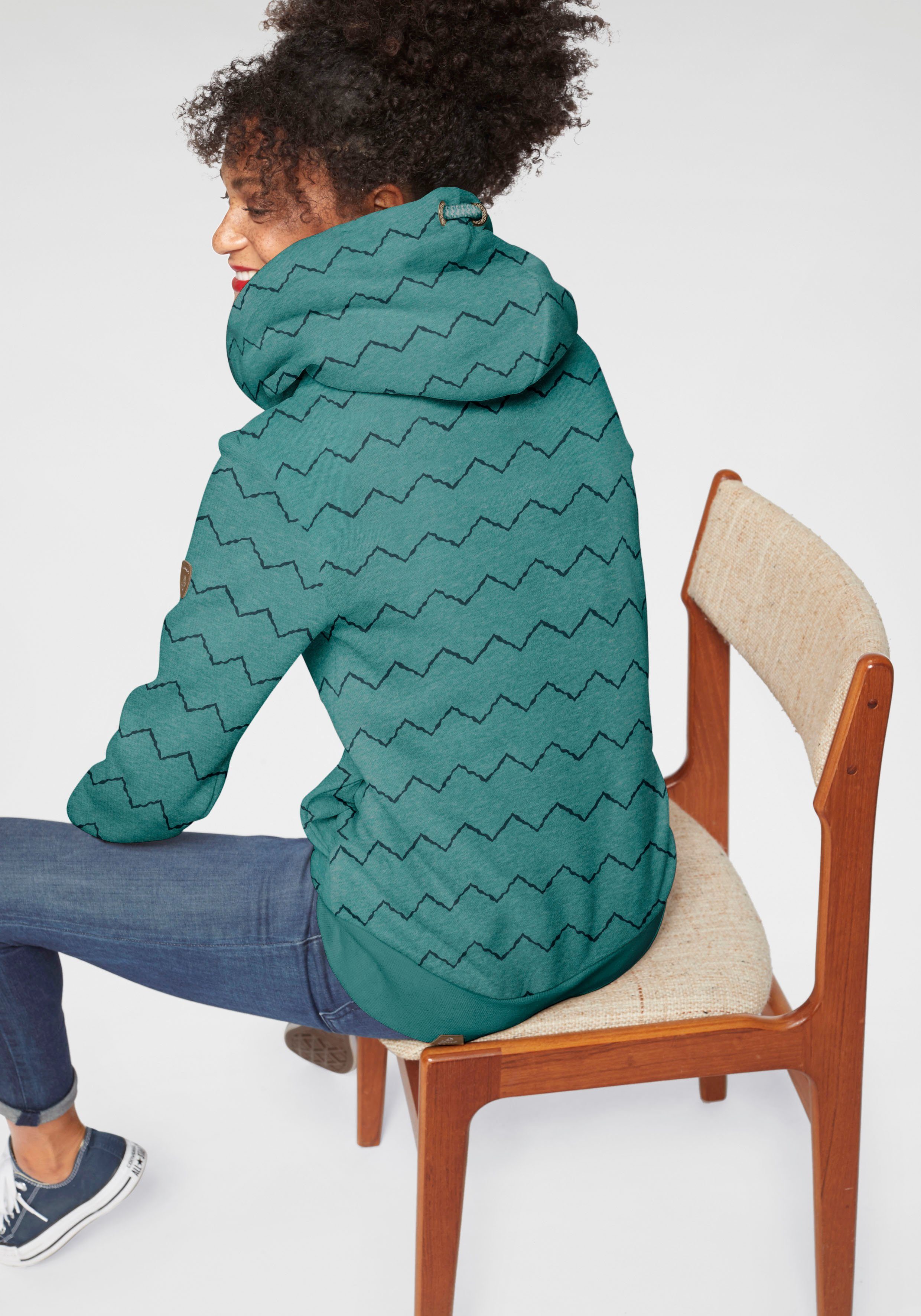 Ragwear Sweater GRIPY BUTTON CHEVRON O Hoodie met hoge sjaalkraag met sierknopen