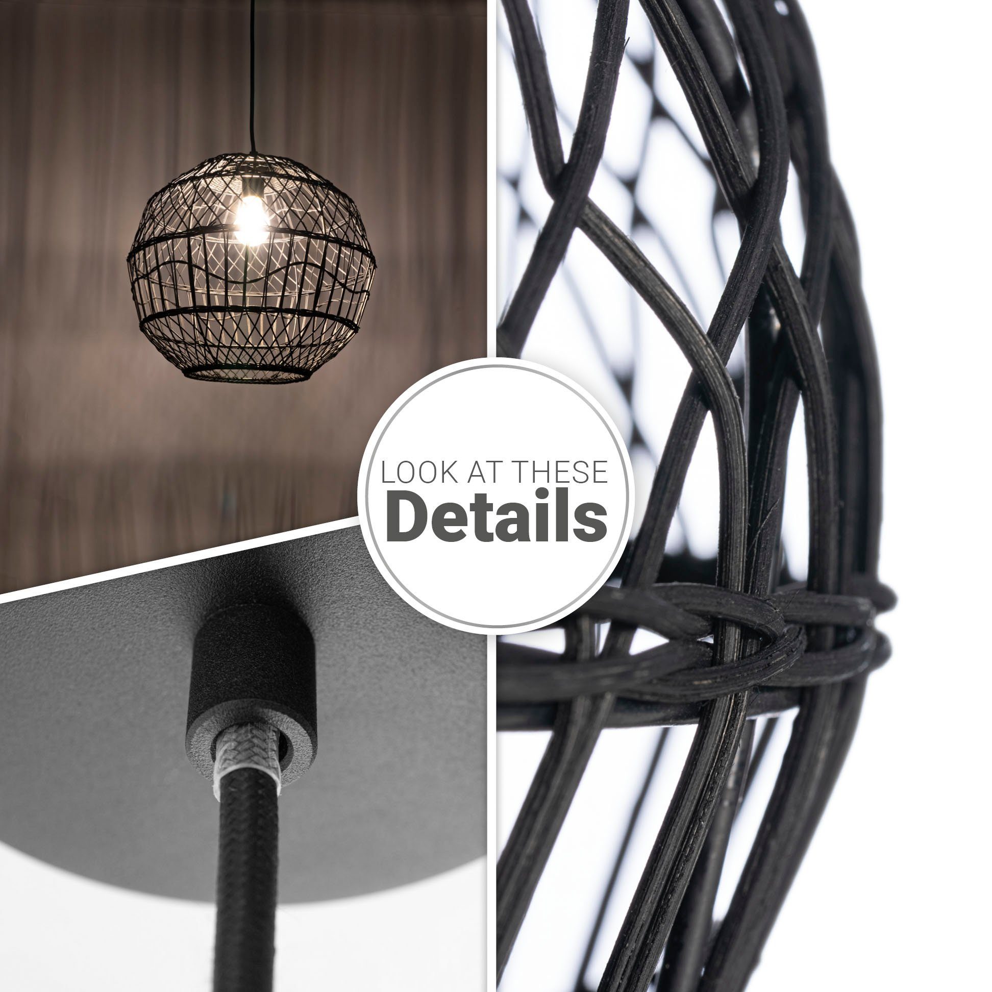 Paco Home Hanglamp Maite Rattan hanglamp mandlamp rond E27 Boho stijl modern woonkamer