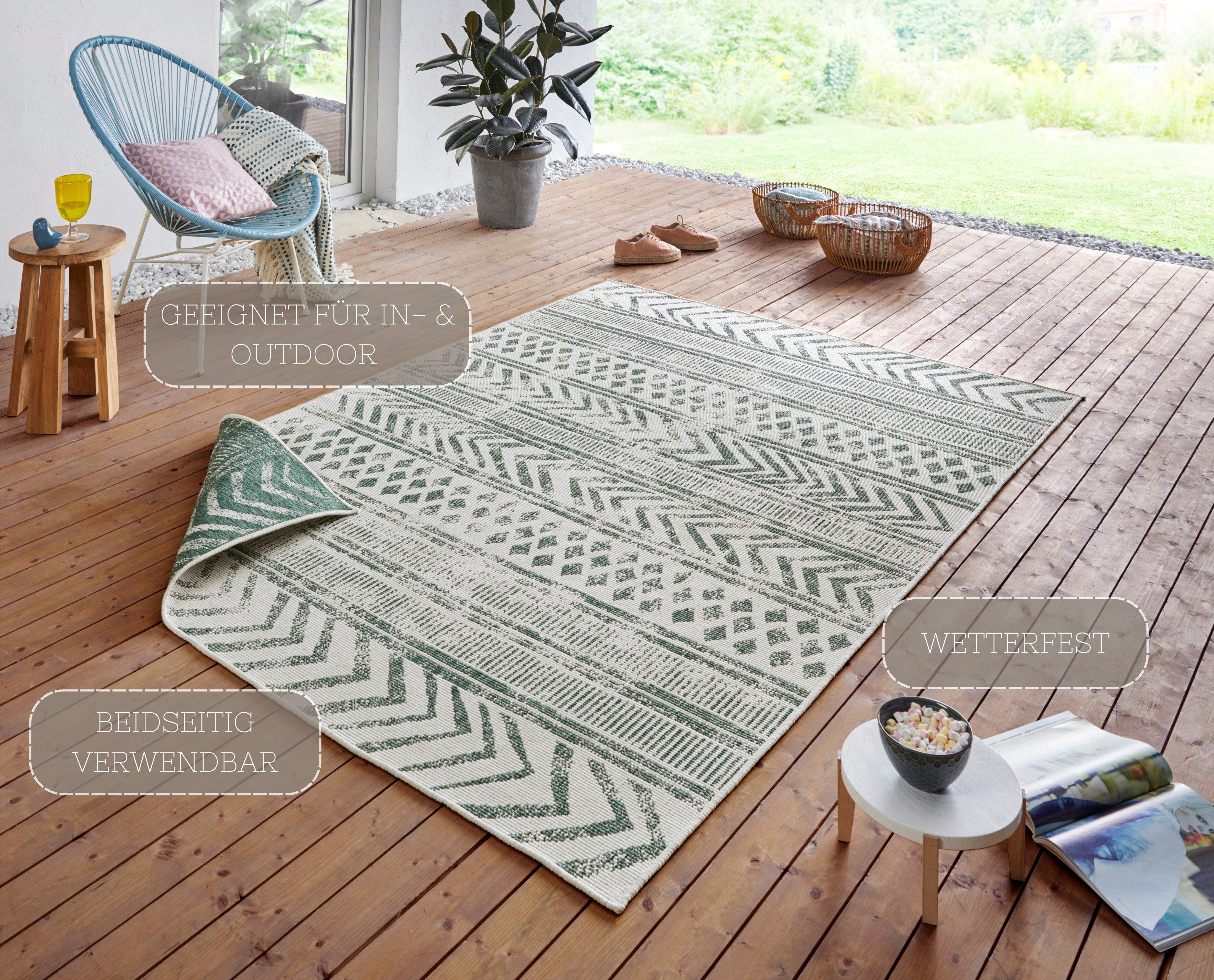 HANSE Home Vloerkleed BIRI tweezijdig te gebruiken kleed Binnen- en buitengebruik, weerbestendig, balkon, loper, woonkamer, waterbestendig, boho