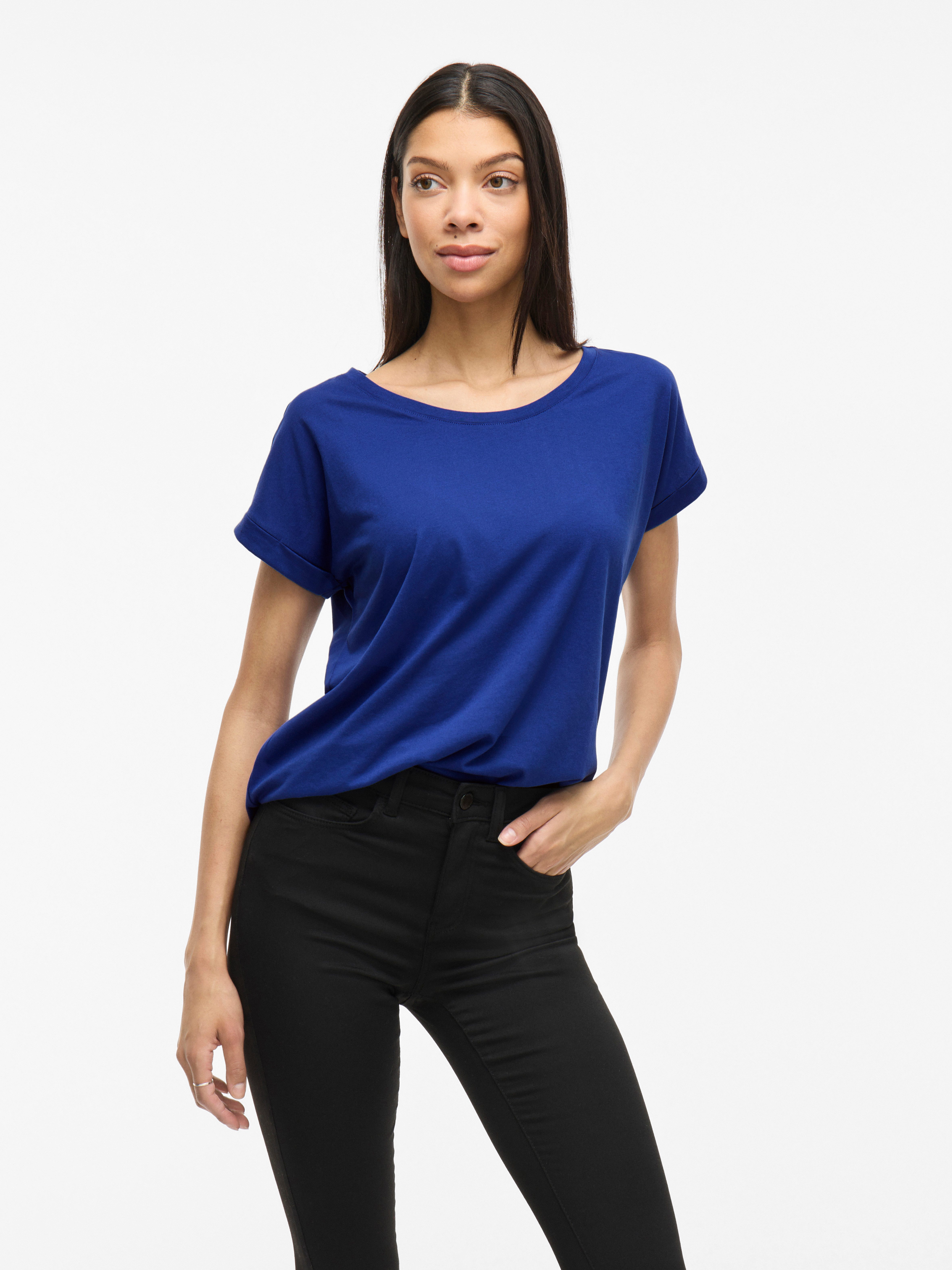 Vila Shirt met ronde hals VIDREAMERS NEW PURE T-SHIRT/SU-NOOS Basic dames T-shirt met ronde hals en omgeslagen mouwen