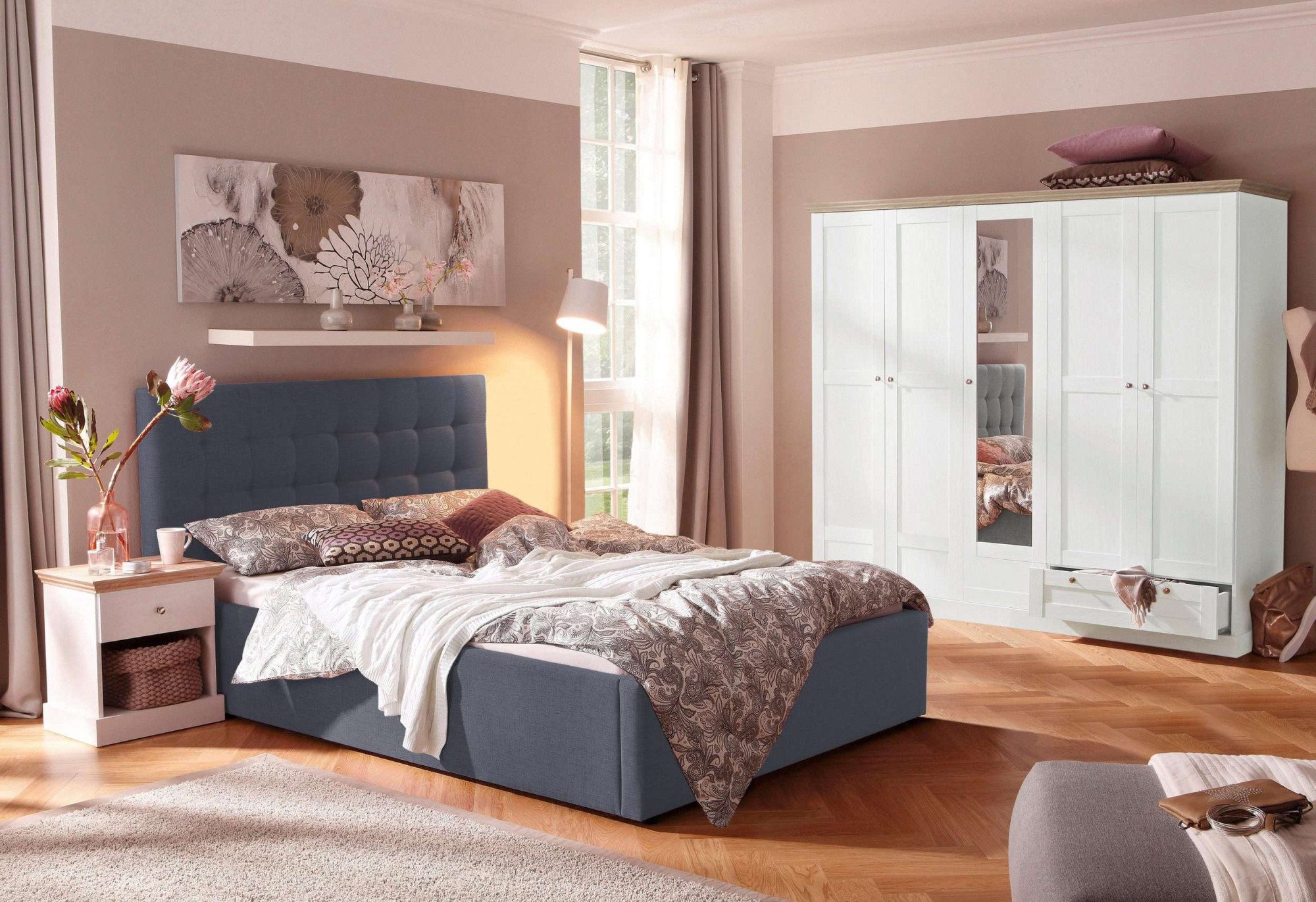 Home affaire Gestoffeerd bed Hamar, knoopstiksels in het hoofdeinde, tot 250 KG belastbaar