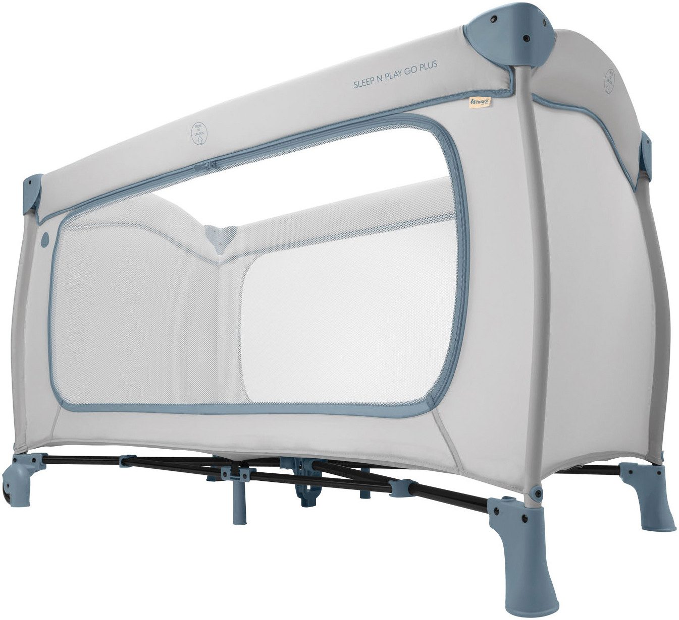 Hauck Baby-campingbed Sleep N Play Go Plus, Dusty Blue met geïntegreerde wielen, voorinstap