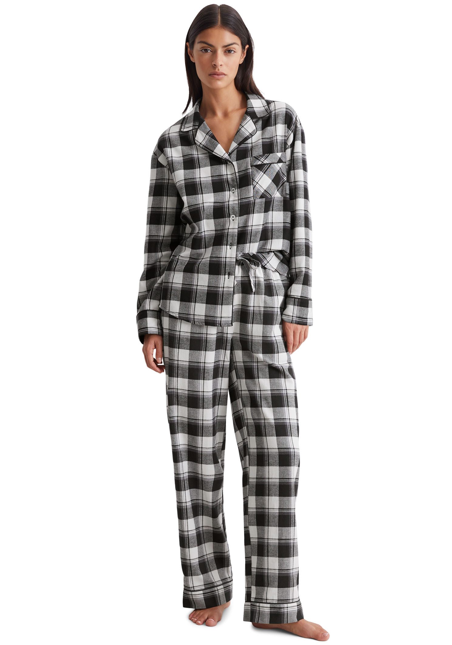 Marc O'Polo Pyjamabroek Homey flanel met bindstrik en steekzakken