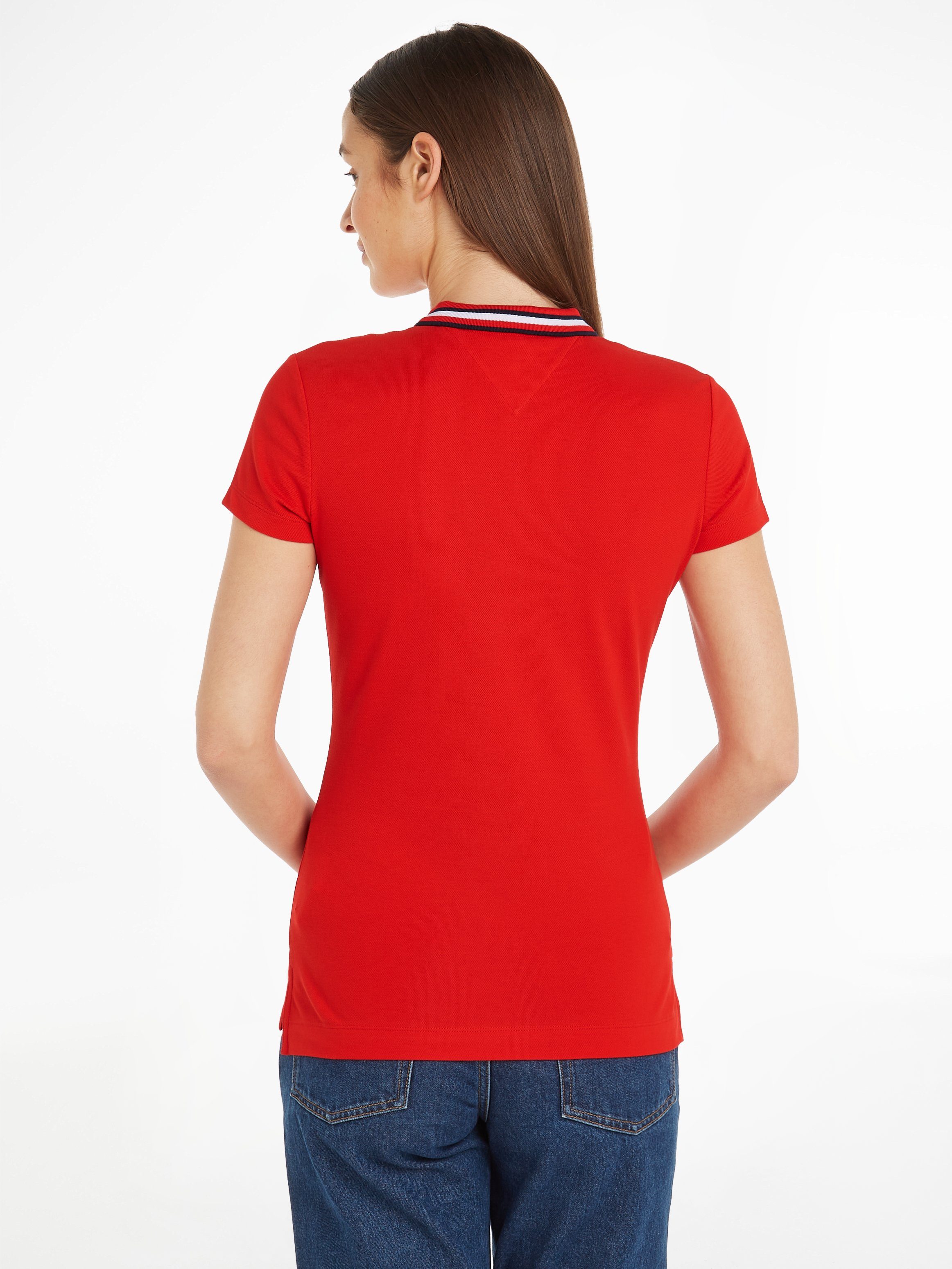 Tommy Hilfiger Poloshirt SLIM GLOBAL STRIPE POLO SS Polokraag met contrasterende strepen, kleine knoopsluiting (Global Serie TH VROUWEN)