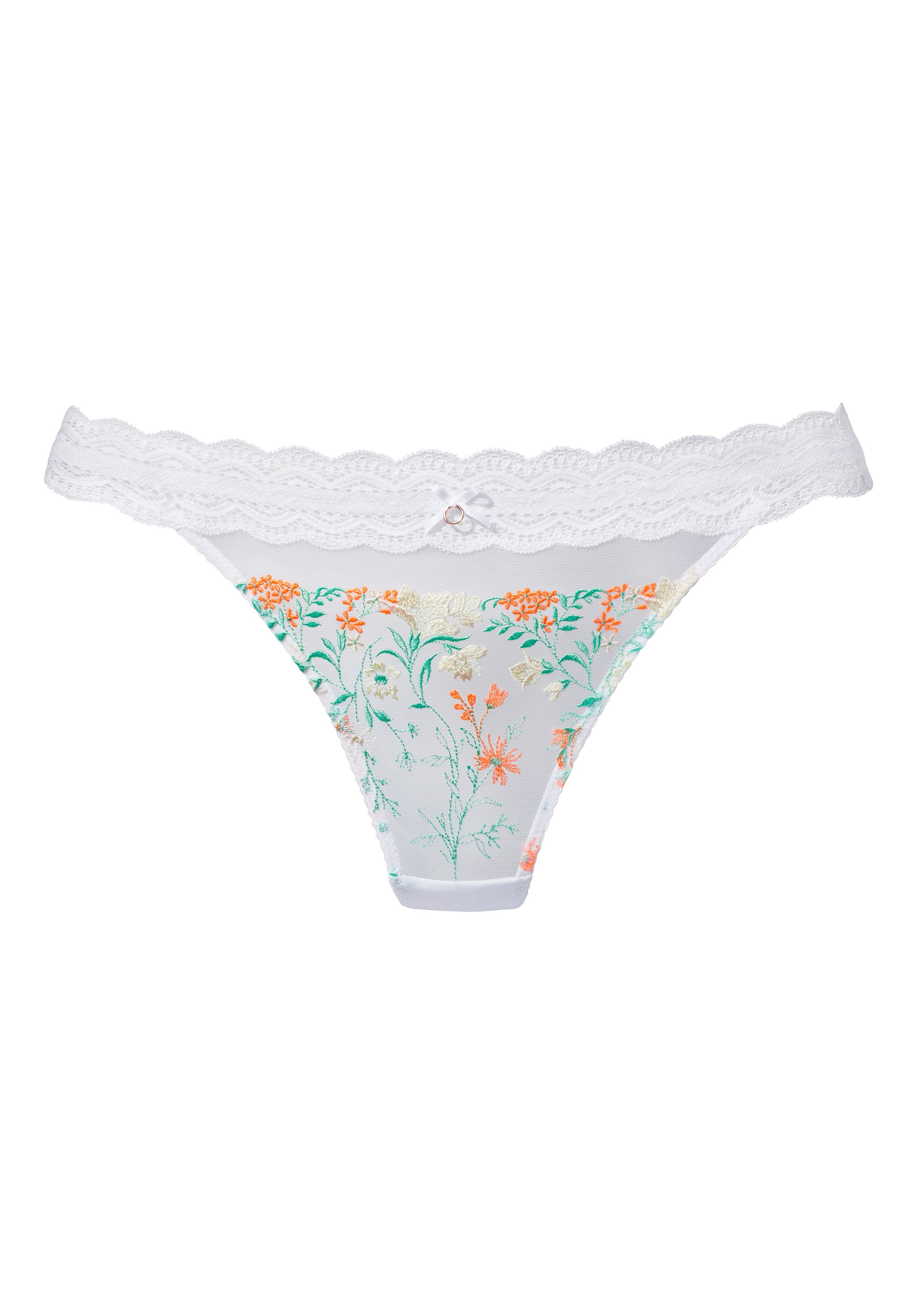 Lascana String met delicate bloemen borduursel en elastische kantband