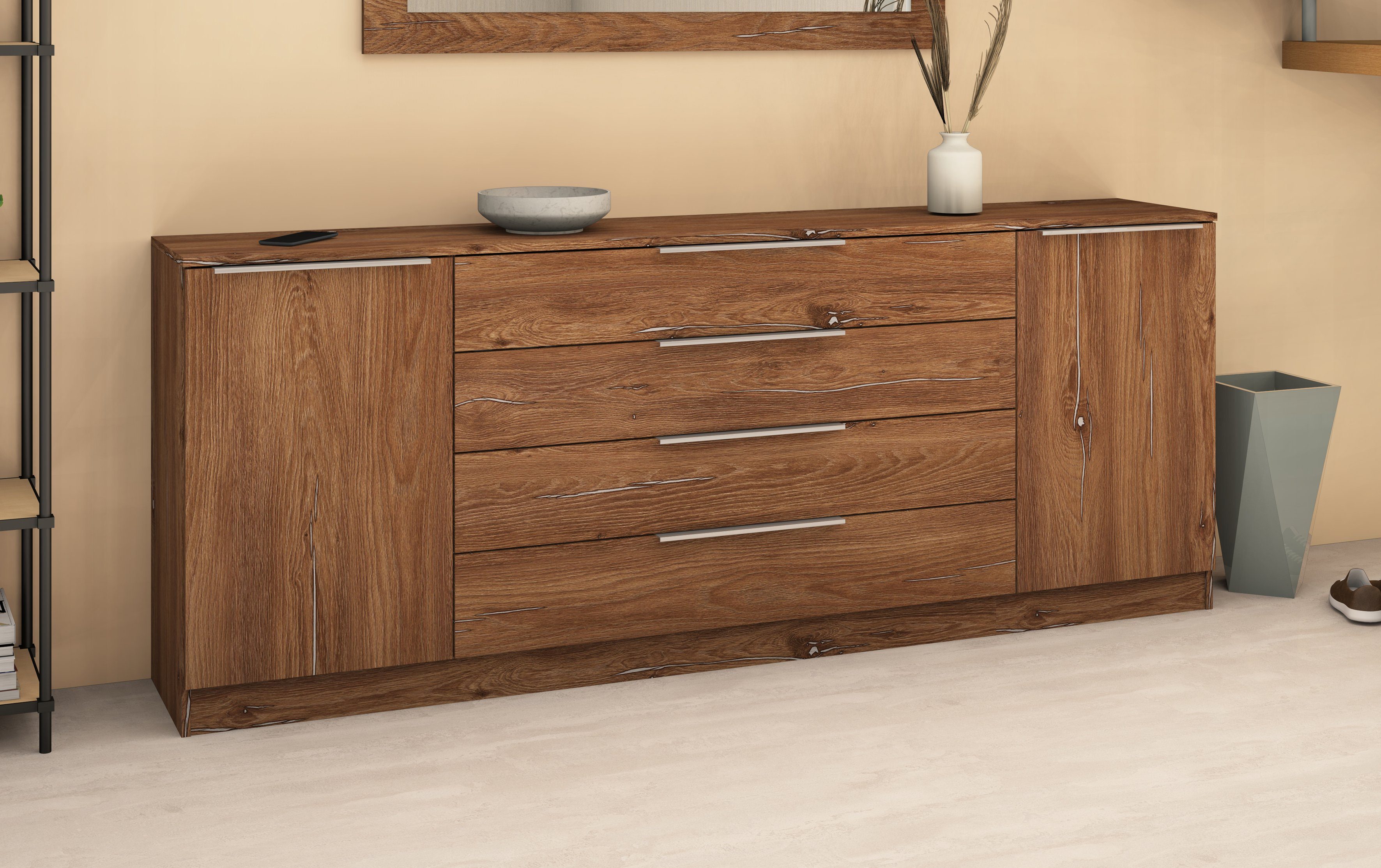 borchardt Möbel Kast Oliva Breedte 200 cm, met 4 lades dressoirs beige