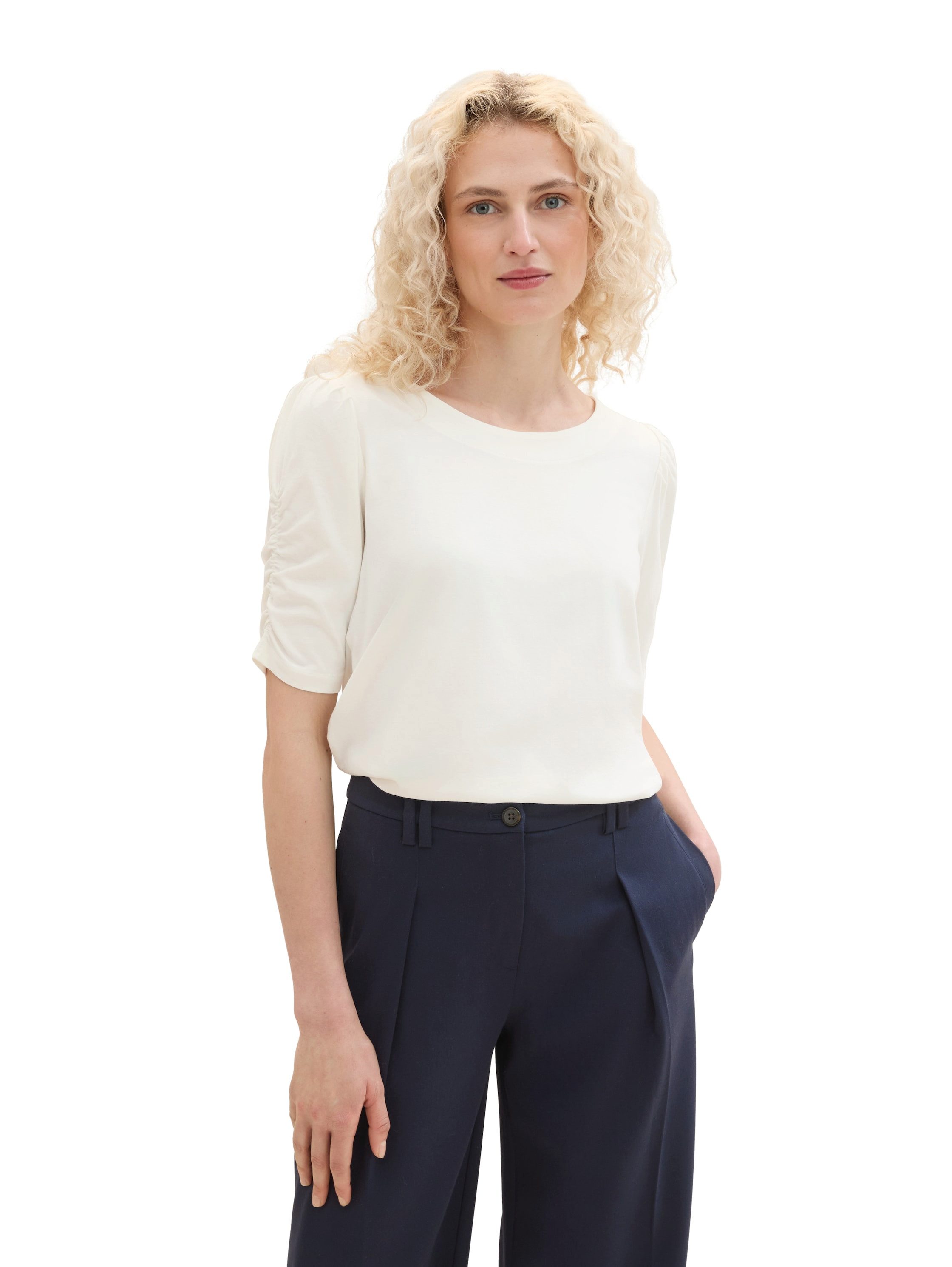 Tom Tailor T-shirt met rimpeling aan de mouwen