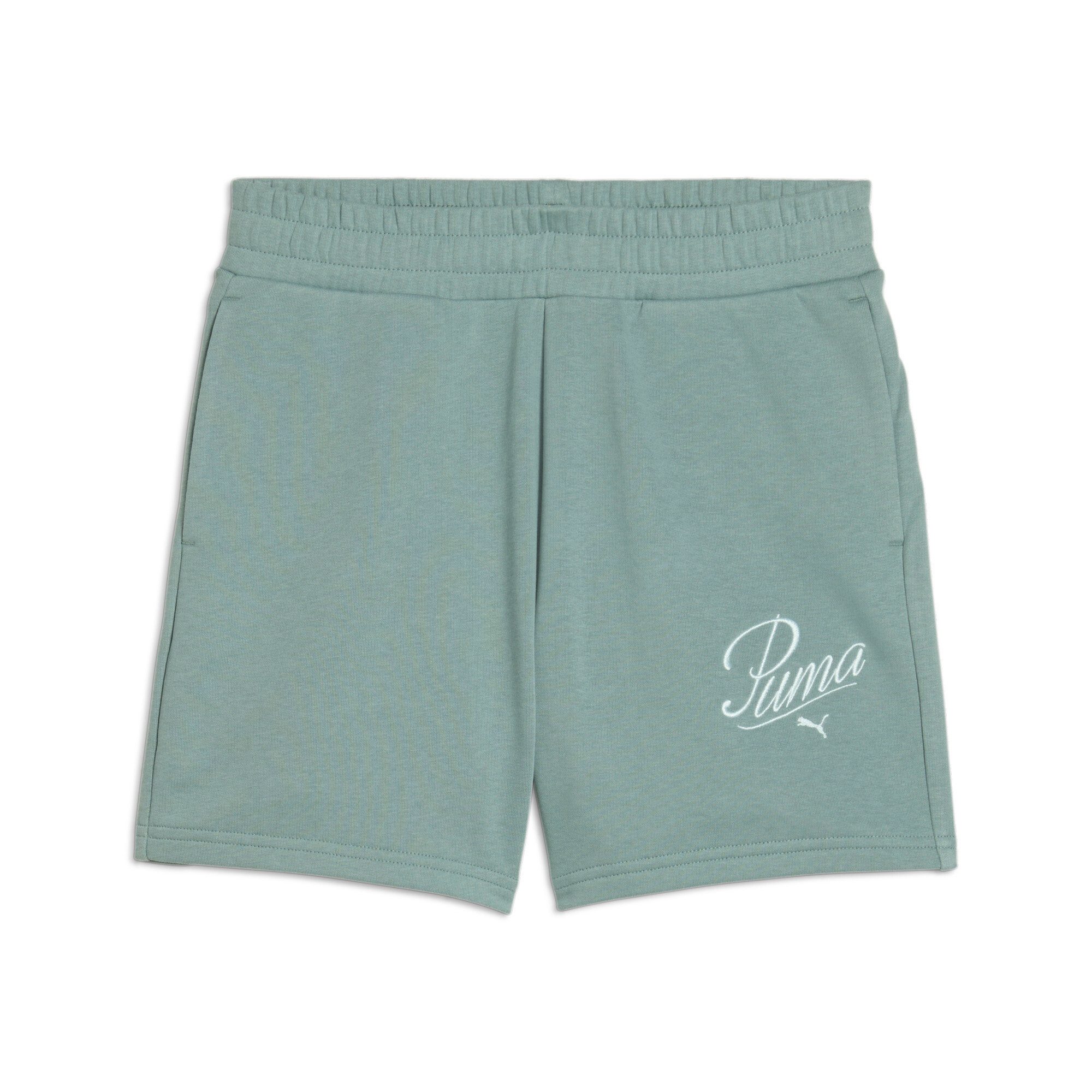 PUMA Trainingsshort ESS SCRIPT HIGH-WAIST SHORTS 5" dames korte broeken maat XS groen