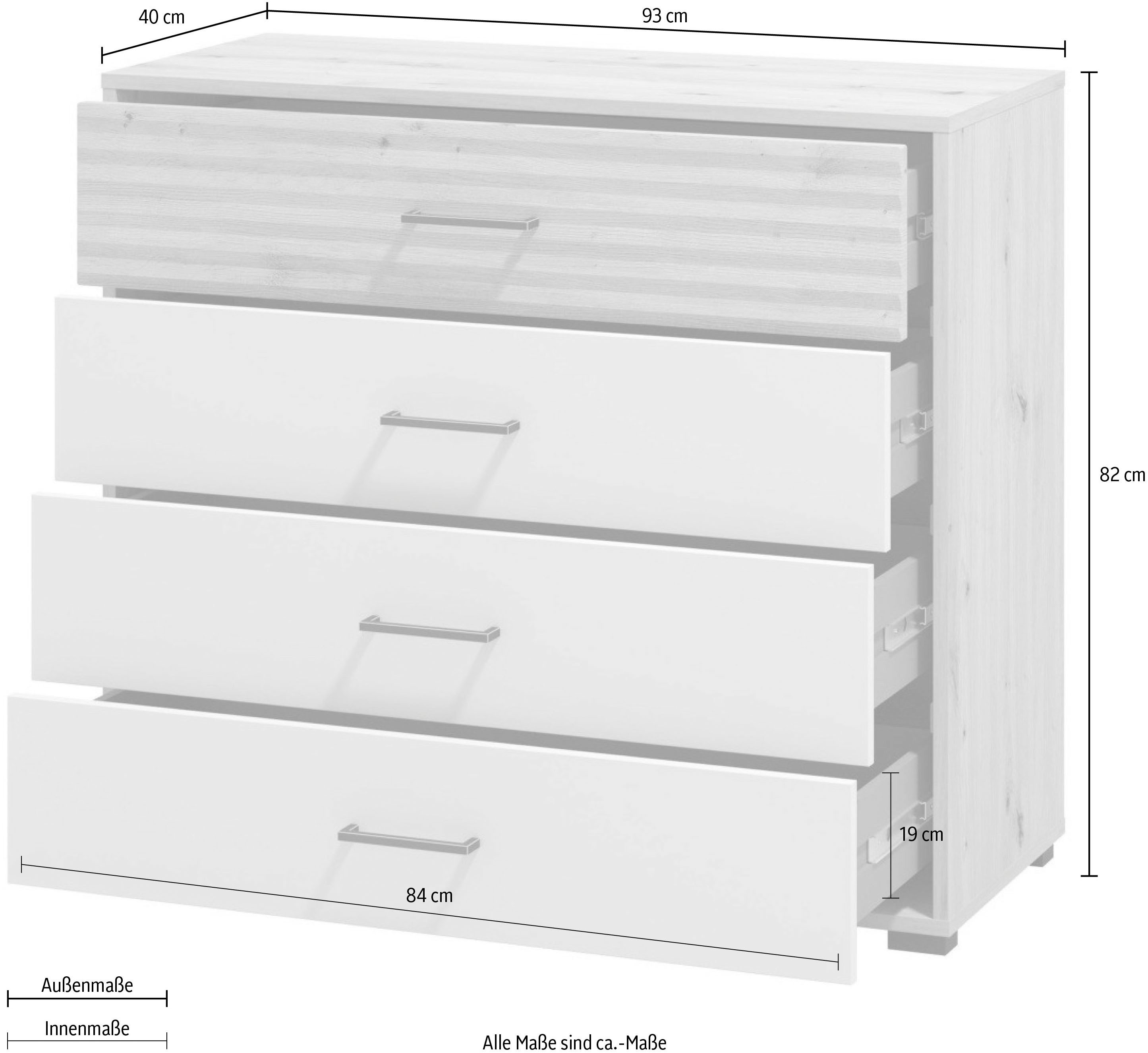 INOSIGN Ladekast Modena ladekast sideboard met 4 lades 93x40x82 cm, fsc®-gecertificeerd houtmateriaal, trendkleur cashmere