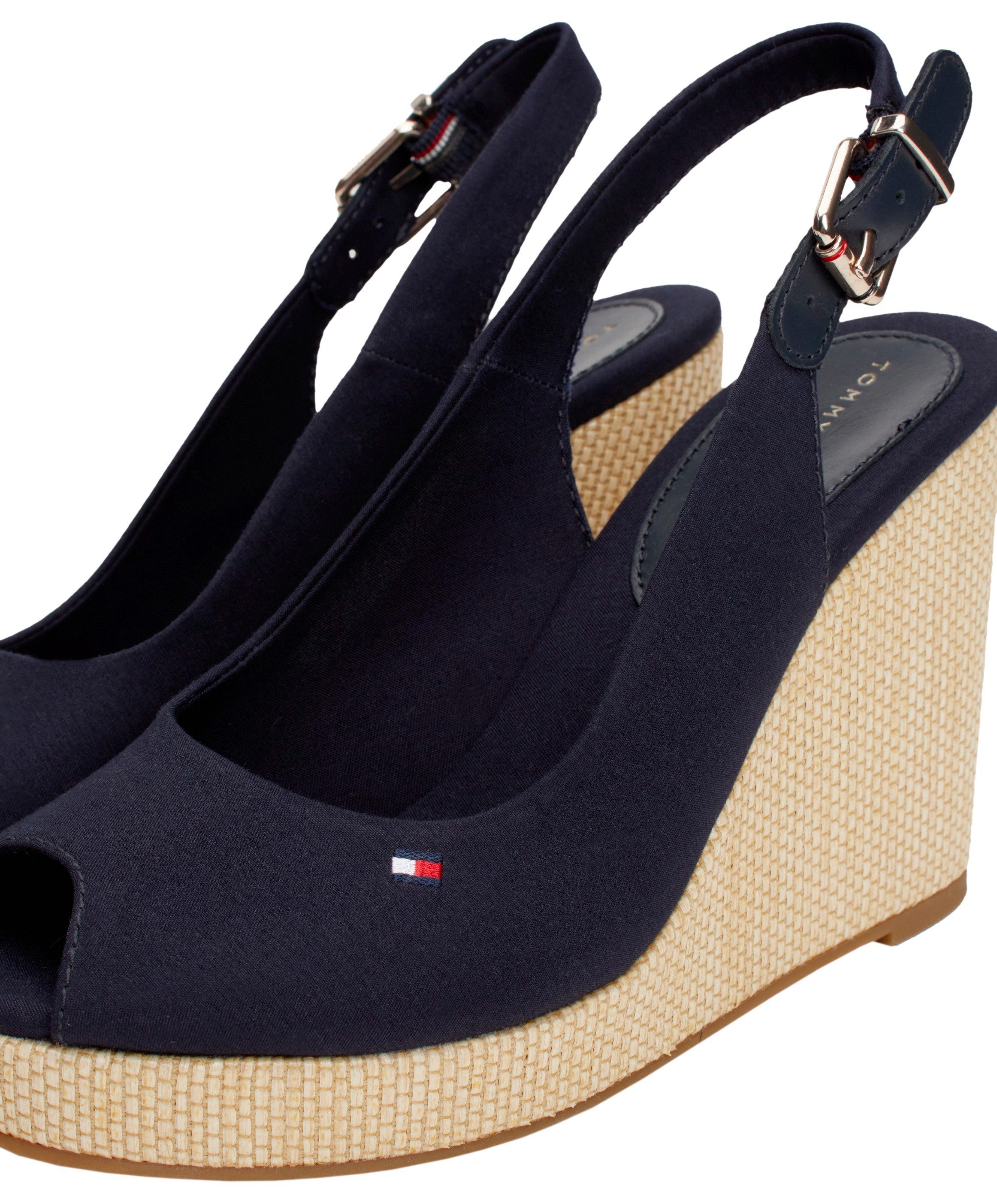 Tommy Hilfiger Sleehaksandaaltjes ICONIC ELENA SLING BACK WEDGE zomerschoen, sandaal, sleehak, met verstelbare gesp