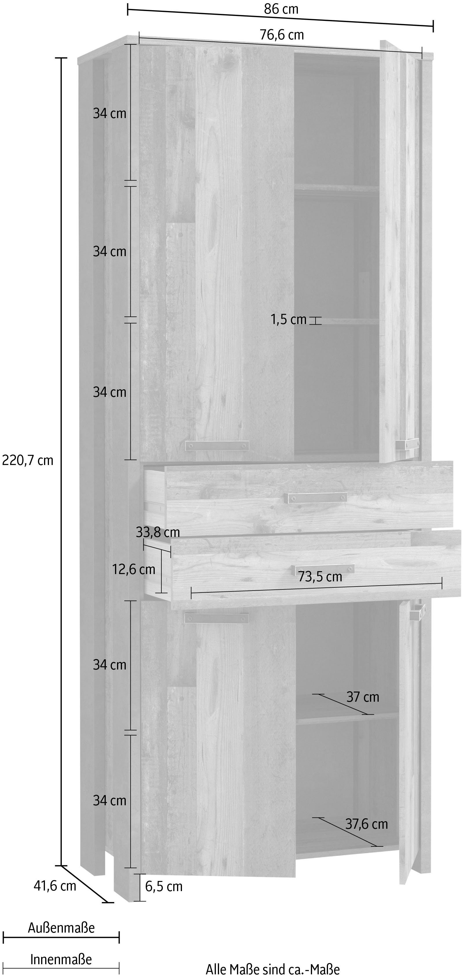 FORTE Archiefkast Clif Multifunctionele kast in industriële stijl, breedte 86 cm x hoogte 220 cm