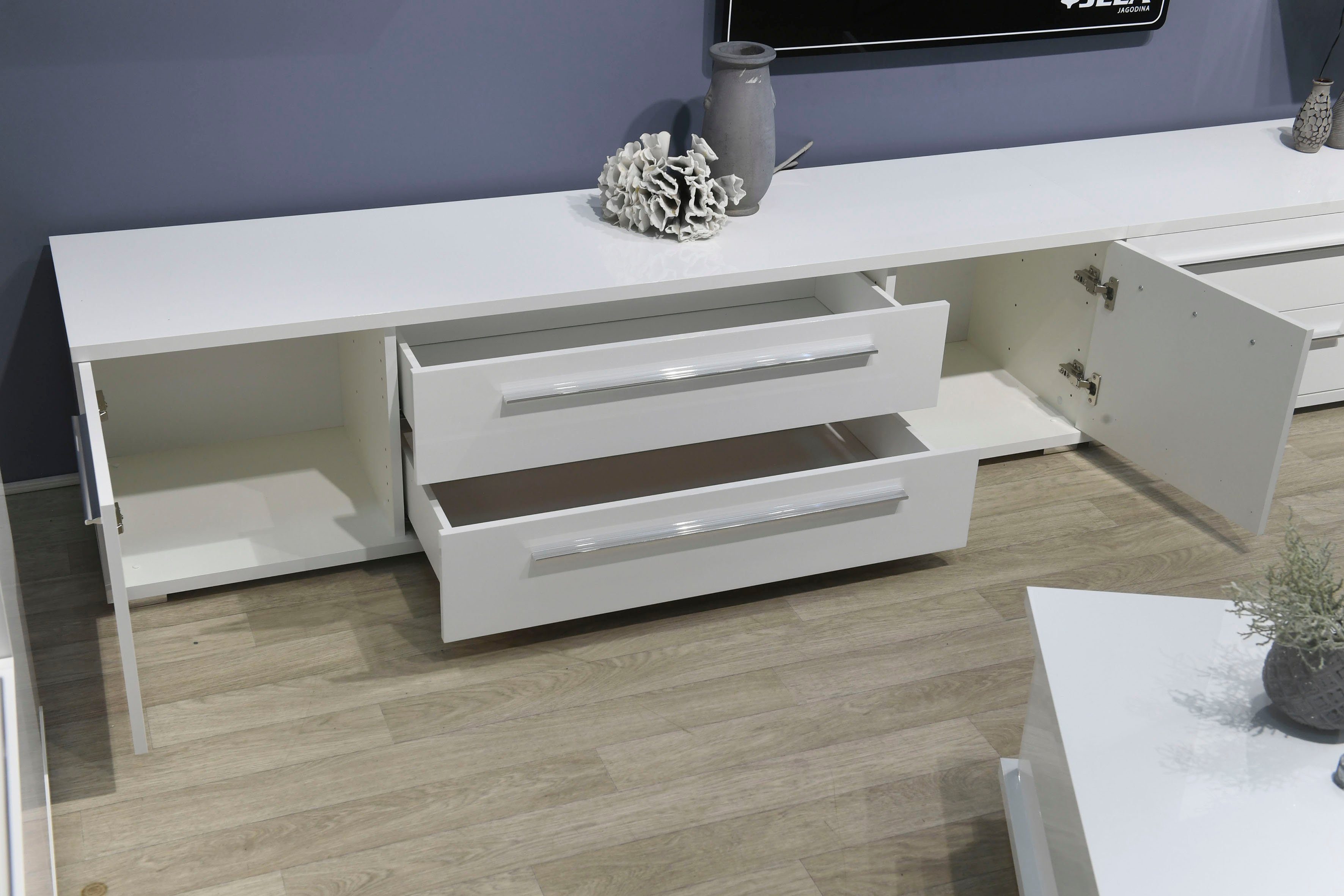 Places of Style Tv-meubel Piano TV-Kommode in Breite 165 oder 180 cm mit Soft-Close-Funktion Hoogglans UV-gelakt, Br 180 cm met verschillende deur- en