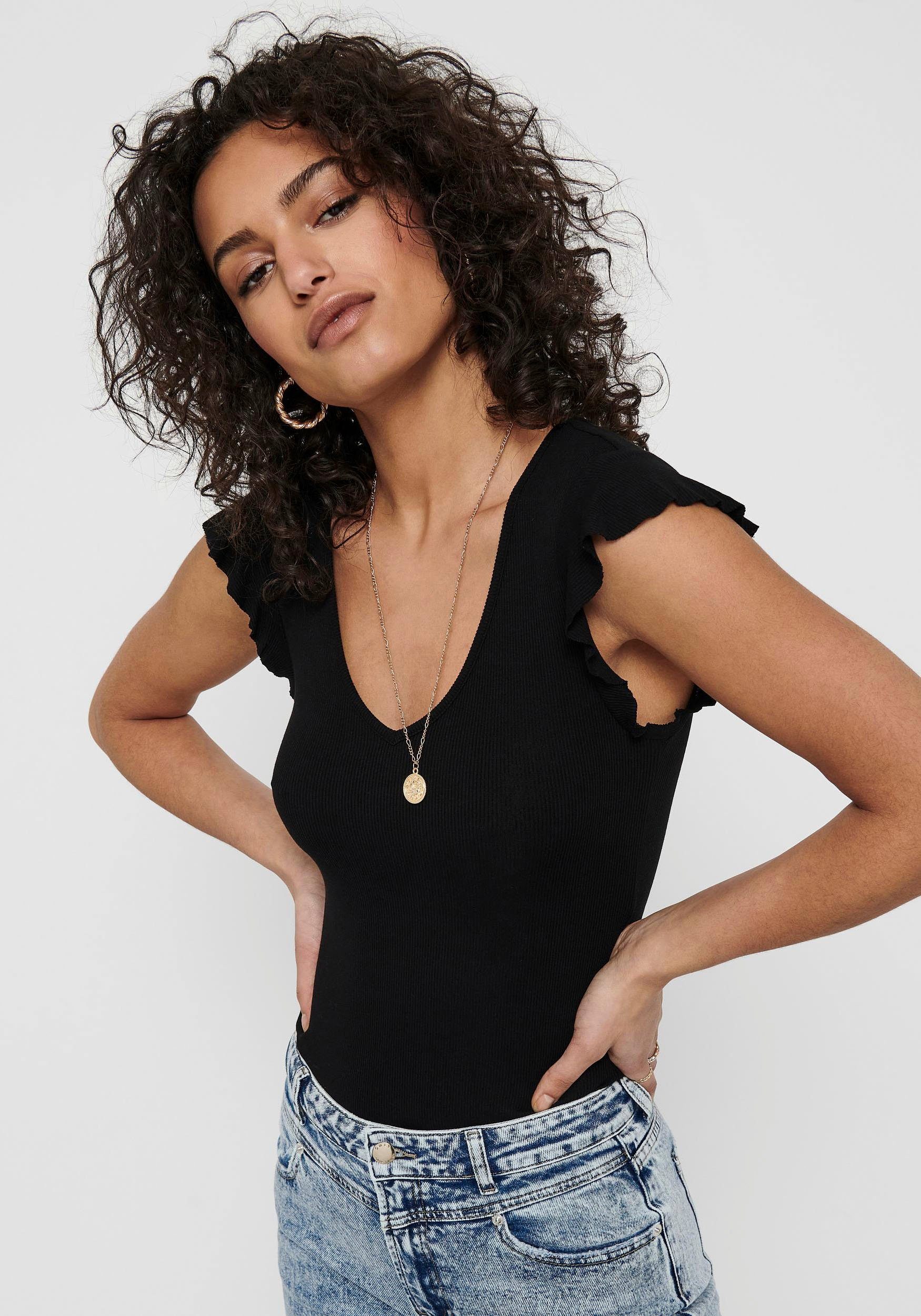 Only Shirt met V-hals ONLBELIA S/L TOP JRS NOOS