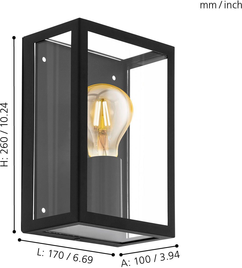 EGLO Wandlamp voor buiten ALAMONTE 1 zwart / l17 x h26 x b26 cm / spatwaterdicht / rustiek