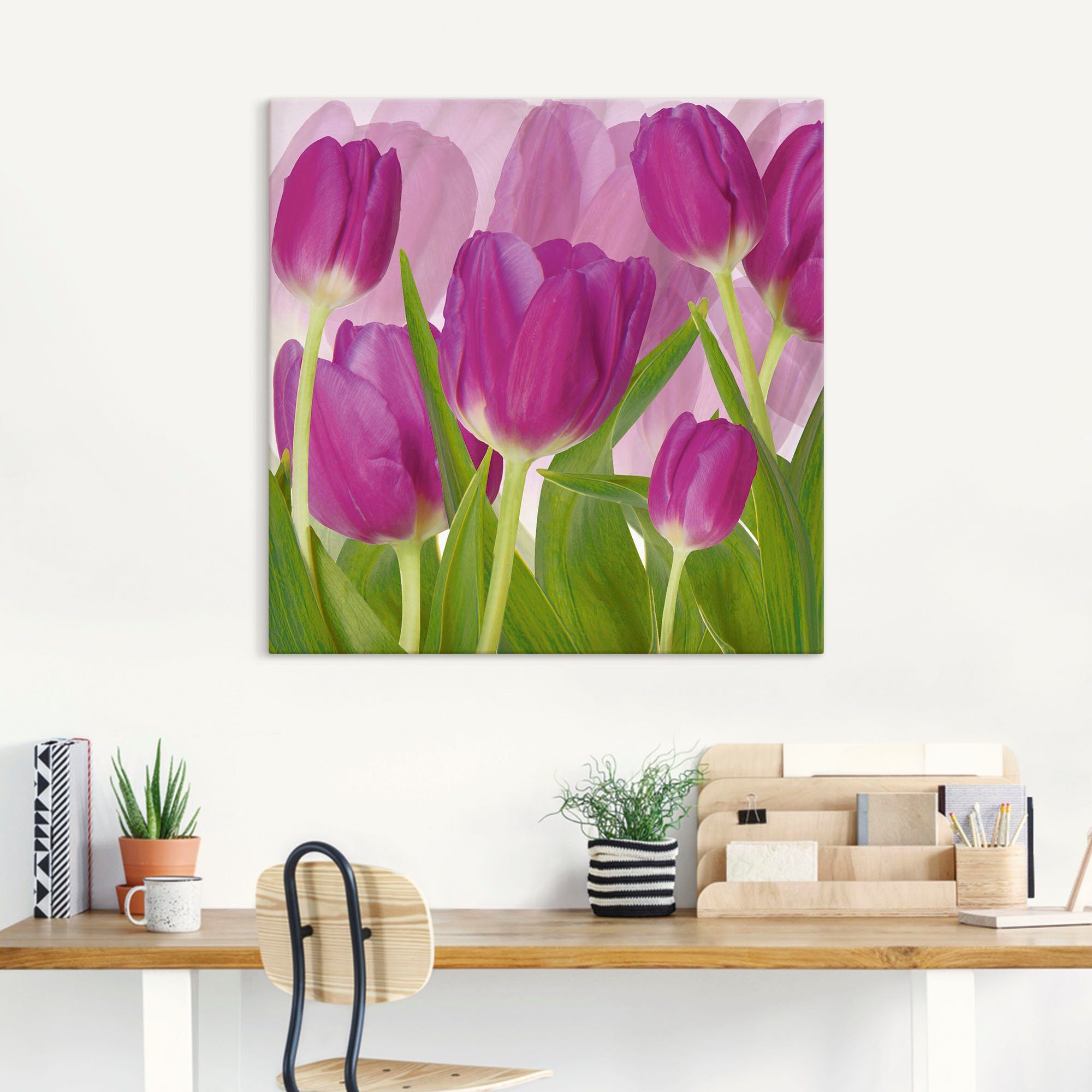 Artland Artprint Tulpenveld paars als artprint van aluminium, artprint voor buiten, artprint op linnen in verschillende maten