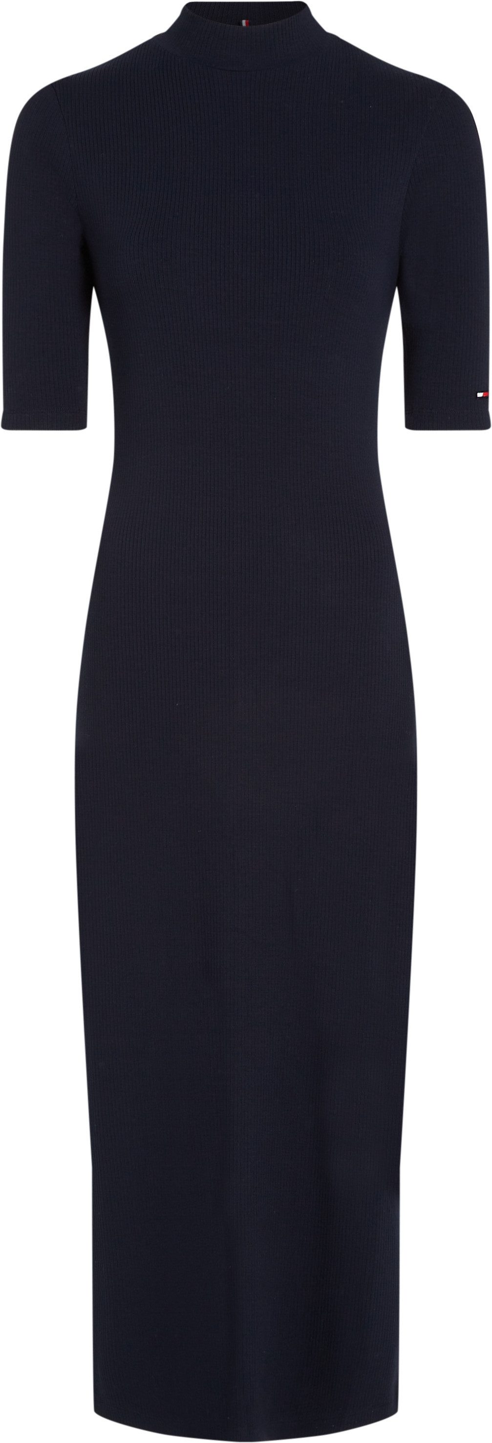 Tommy Hilfiger Midi-jurk SLIM 5X2 RIB MIDI DRESS 1 2 met geribbelde structuur logo-borduursel