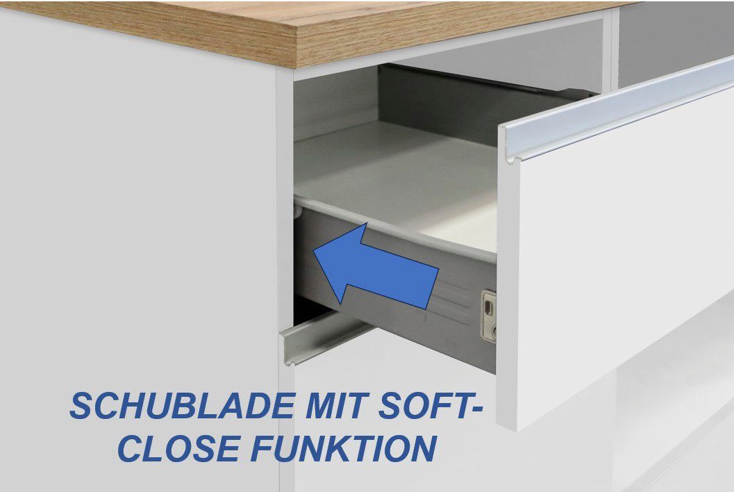 Kochstation Keukenblok KS-Sole Breedte 256 cm, met afdruiprek, zonder elektrische apparaten